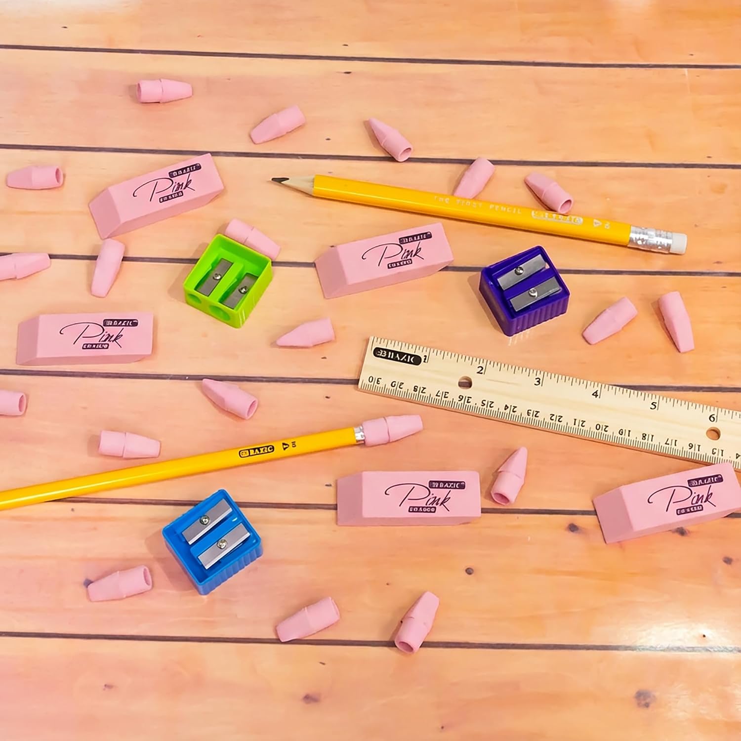 BAZIC Products Pink Eraser Top, Latex-Free Pencil Top Erasers with Arrowhead Caps, Non-Toxic Erasers for Kids, Students, Teachers, Classroom, Art, Homework & School Supplies, 50/Pack, 1-Pack