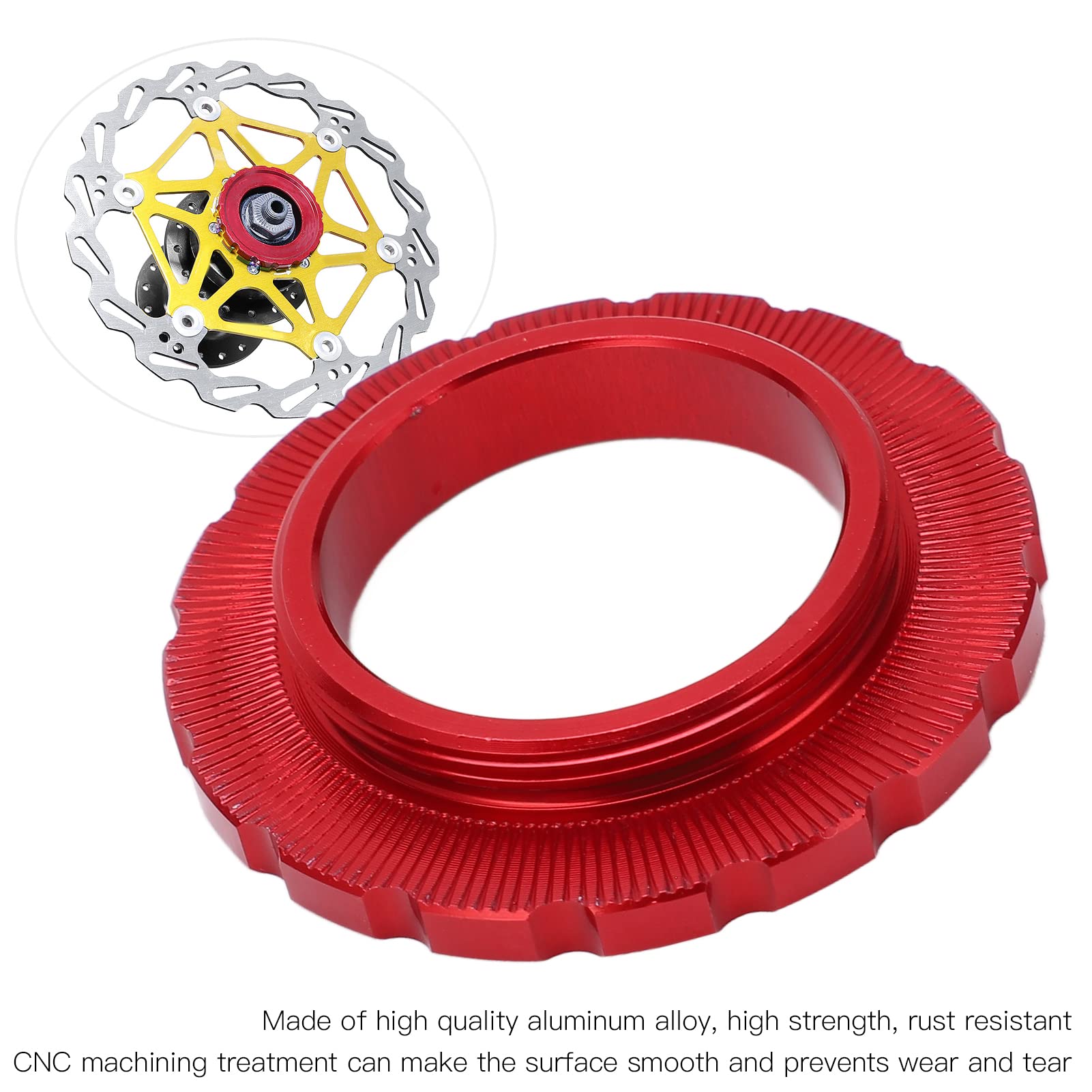 Wene Disc Rotor Lockring, Aluminum Alloy Centerlock Lock Cover Anti Deformation Durable CNC Machining for Mountain Bike(red)
