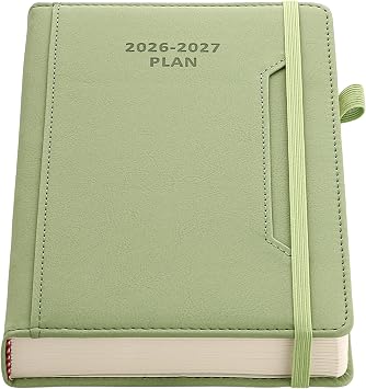 Academic Diary Year 2026-27 A5 Page A Day,Mid Year Academic Planner Jul 2026 to Jun 2027,Hardcover Agenda with Pen Holder, Front Pocket,Colorful Monthly Tab,Elastic Closure (Green)