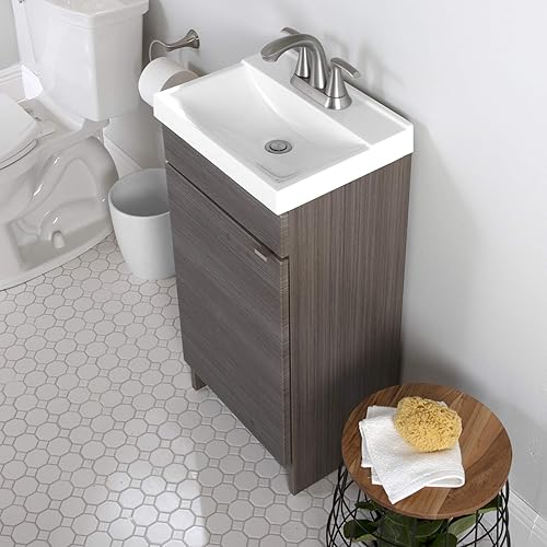 Miniatura 4 de Spring Mill Cabinets Merton - Tocador de baño pequeño con gabinete de 1 puerta y parte superior blanca de un solo fregadero, 17 pulgadas de ancho x