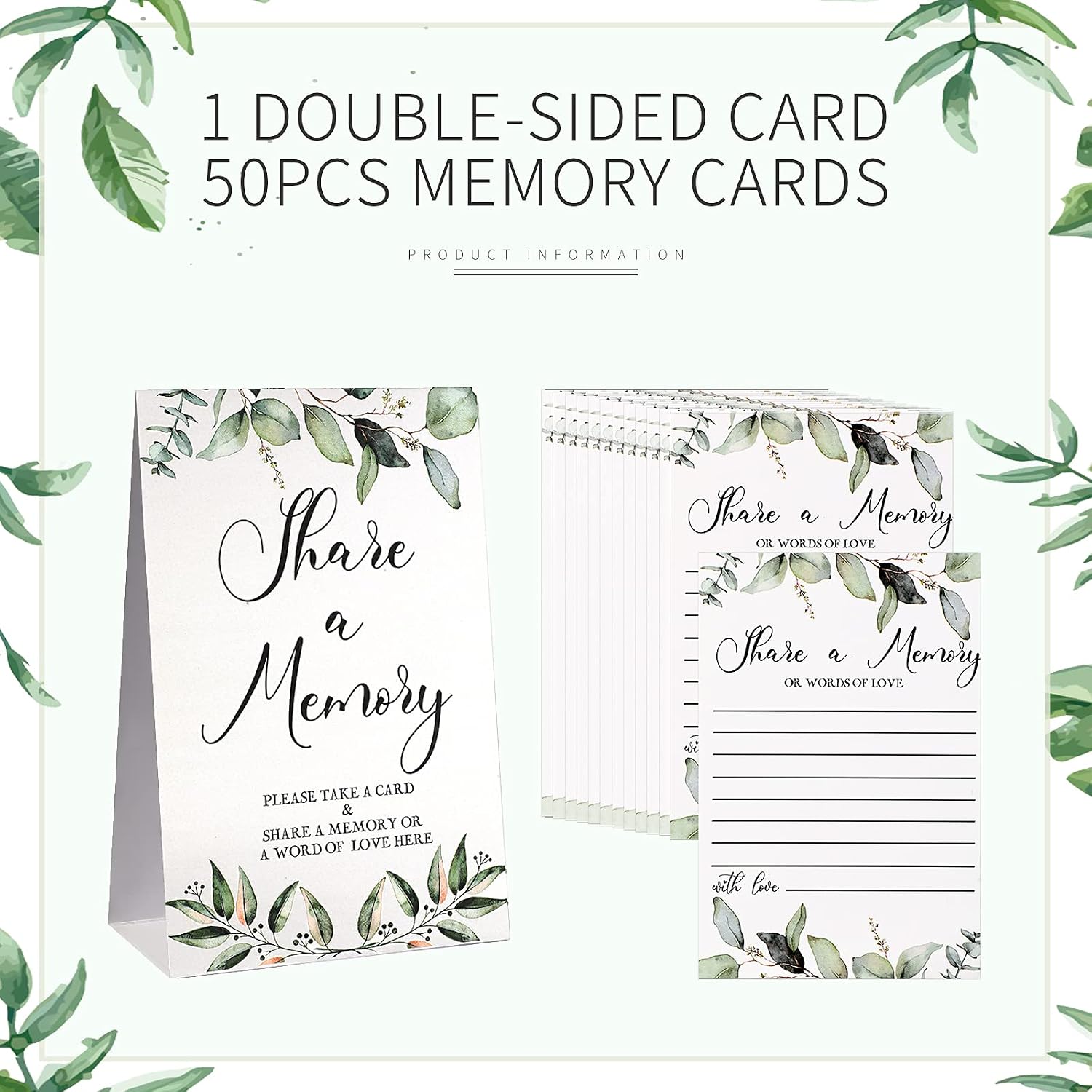 Zonon 51 Pcs Share a Memory Cards and Greenery Seating Place Card Greenery Eucalyptus for Funeral, Graduation, Wedding, Bridal Shower, Birthday, Anniversary Party, Celebration of Life(Black Font) image 3