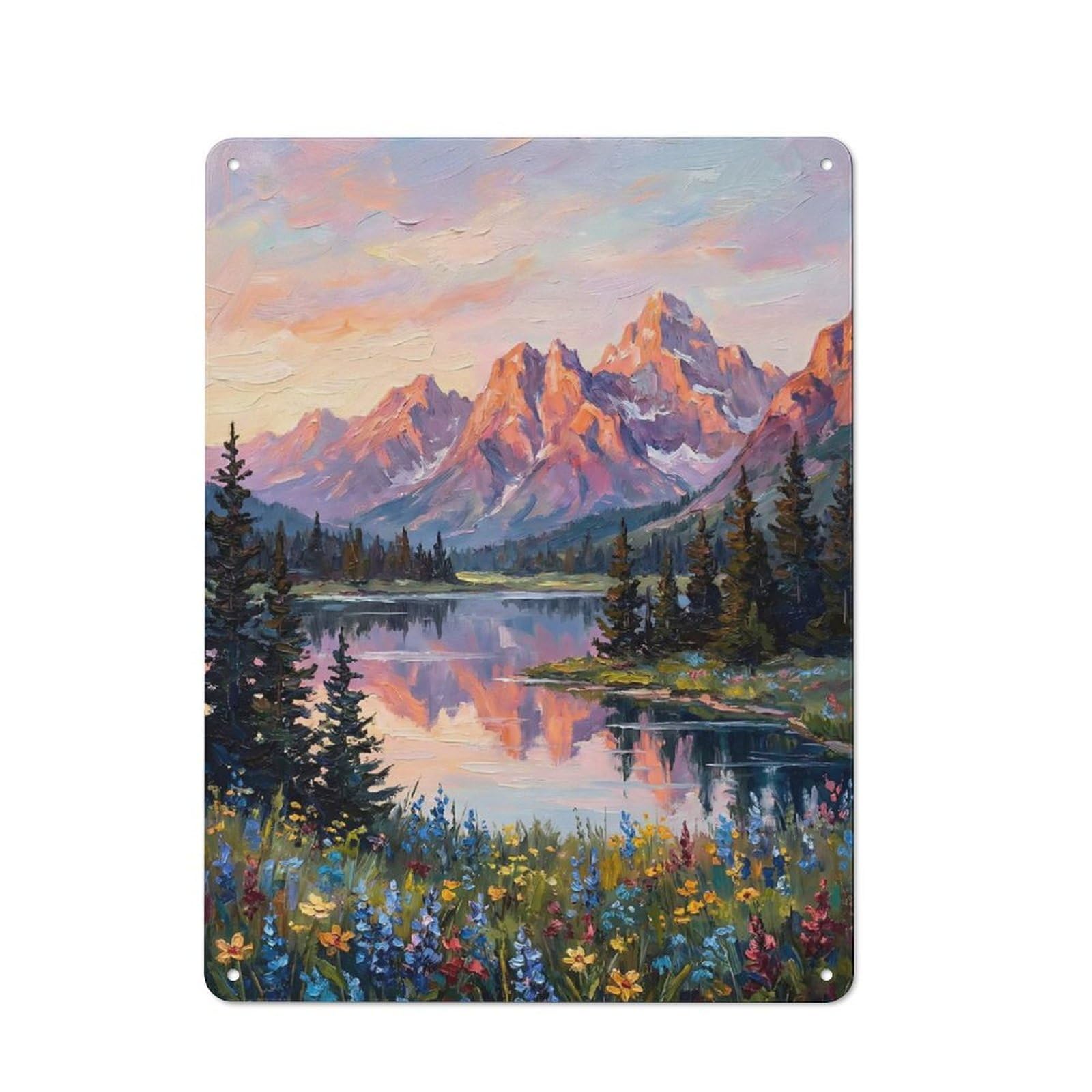 Junmoney Style Retro Retro Metal Sign 40X30cm Featuring Mountain Lake Oil Painting Landscape, Garage Wall Decor For Garage, Hobby Room, Office Or Man Cave