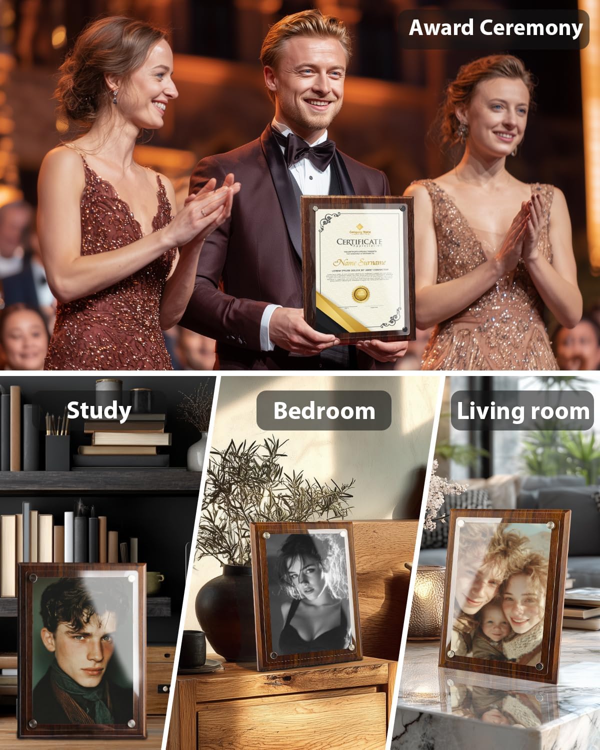 WOCOCN Trophy Award, Wood Plaque, Employee Appreciation Plaques, Decorative Signs & Plaques, Certificate Frames 14.88 x 11.22in, Slide in A4 Paper, Applicable to Appreciation,Recognition, Diploma, Thank You, Retirement, Anniversary (Wood Certificate Plaque, 1PCS)