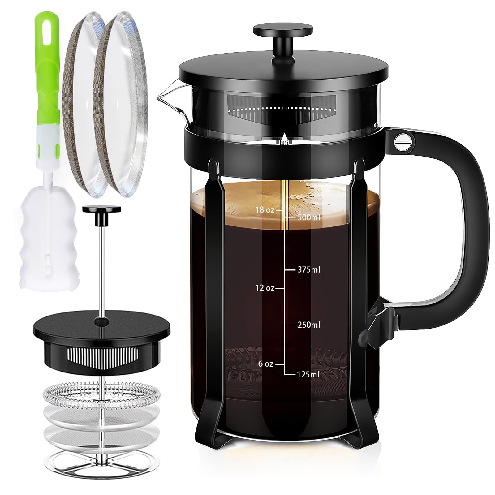 French Press Coffee Maker 304 Stainless Steel Coffee Press,with 4 Filters System, Heat Resistant Thickness Borosilicate French Press Glass, BPA-Free Brewed Tea Pot Coffee Plunger(Copper 12oz)