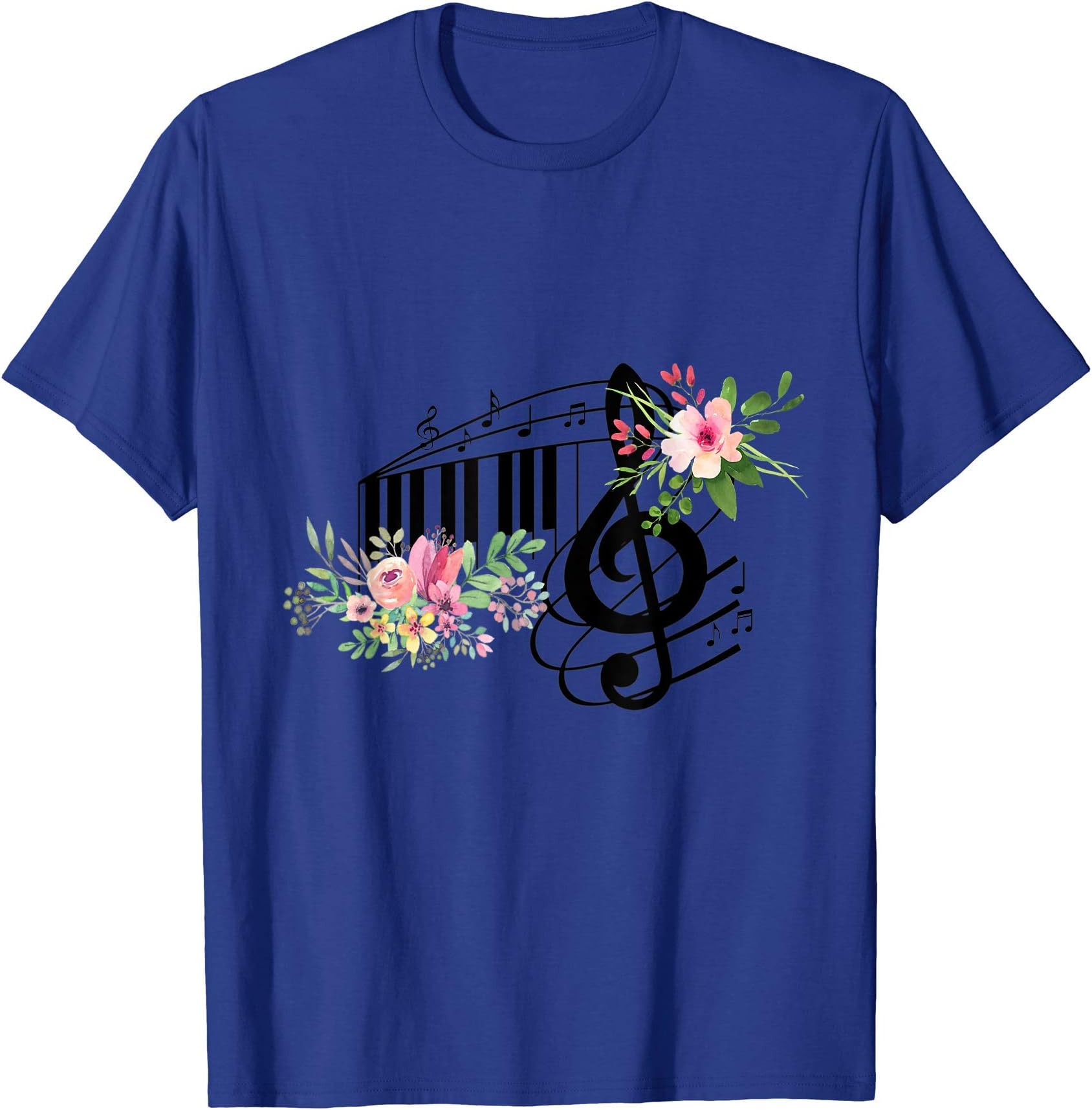 perfect floral gift idea for a music lovercut music teacher shirt with a Piano Keys, Notes and Flowers T-ShirtOEKO-TEX STANDARD 100