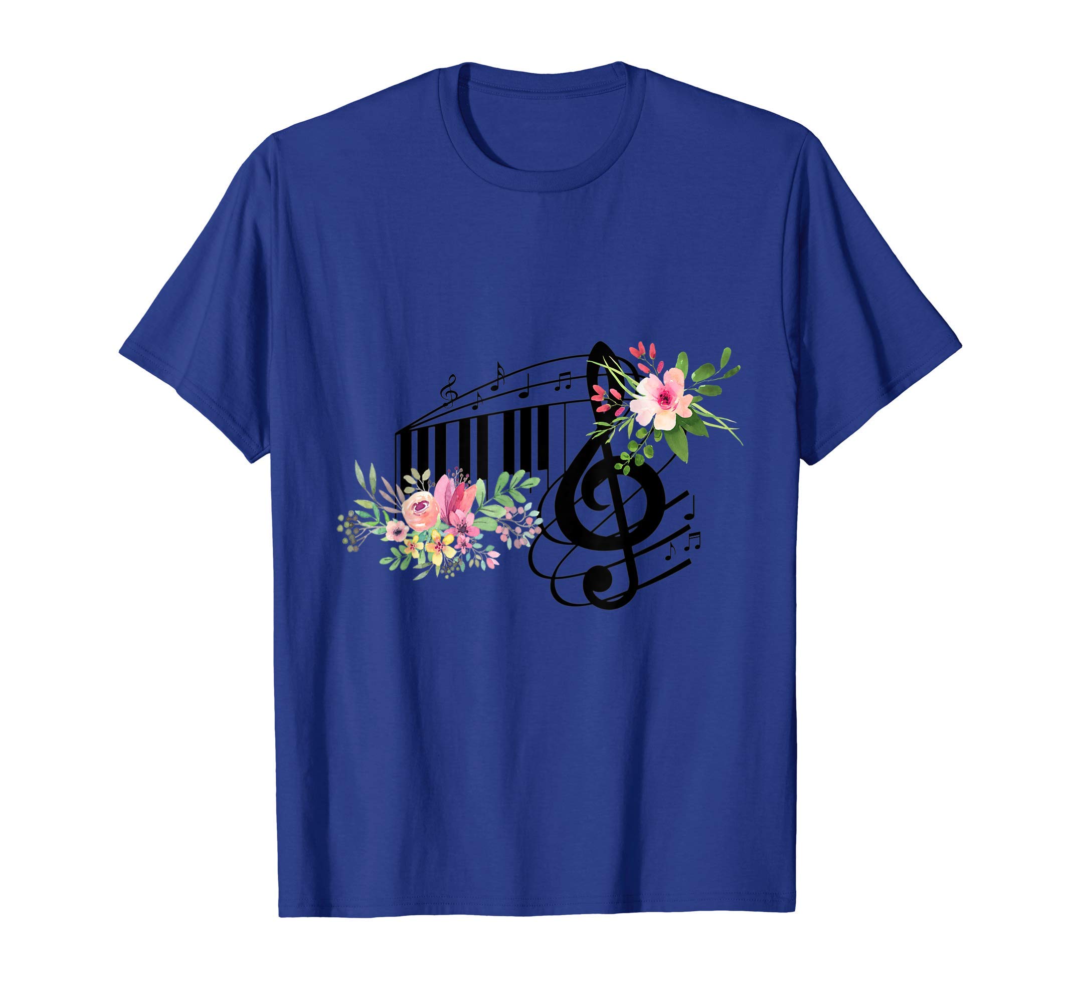 perfect floral gift idea for a music lovercut music teacher shirt with a Piano Keys, Notes and Flowers T-ShirtOEKO-TEX STANDARD 100