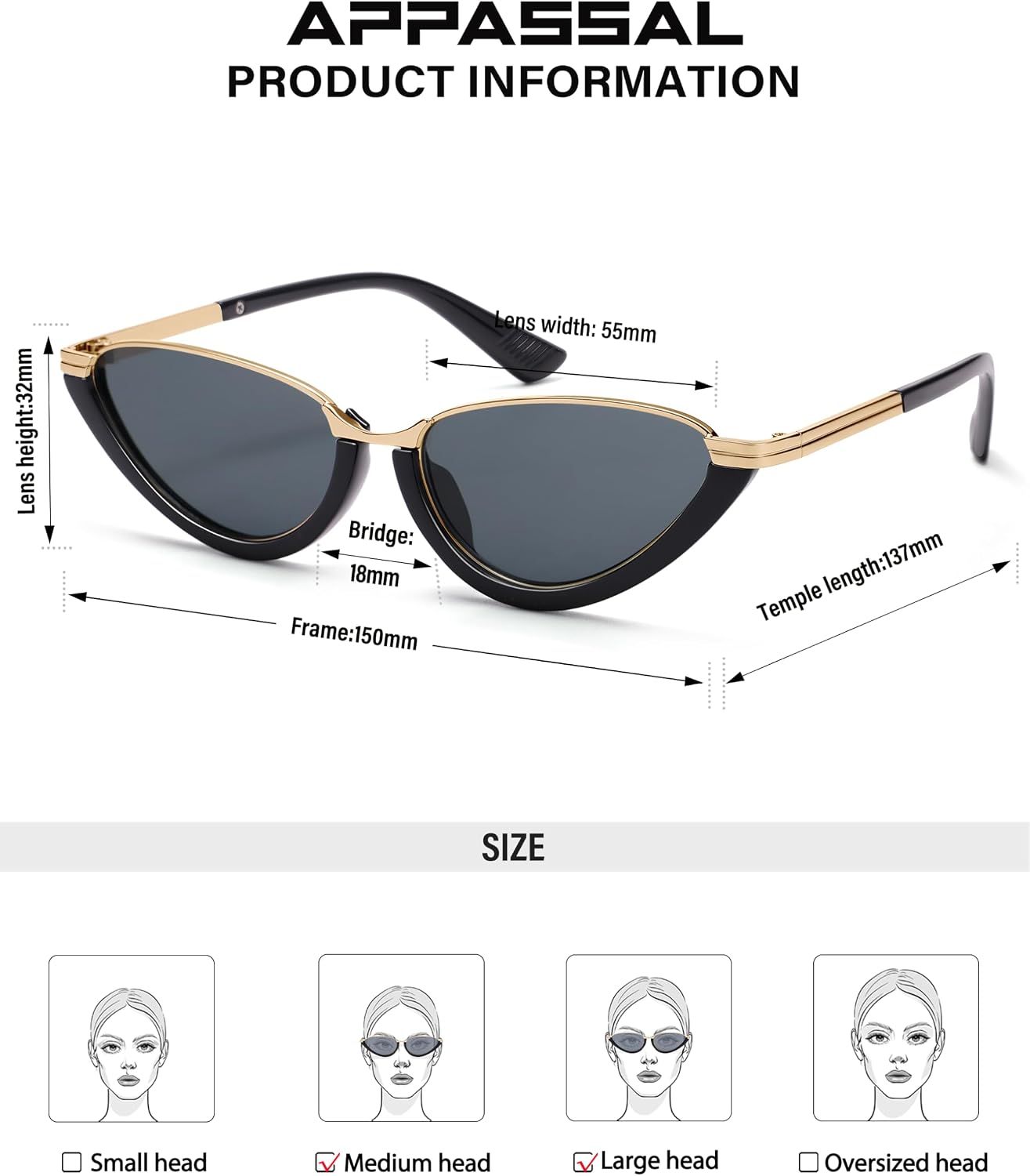Appassal Retro Cat Eye Sunglasses for Women Men, 80s 90s Trendy Vintage Y2k Fashion Sunnies AP3776