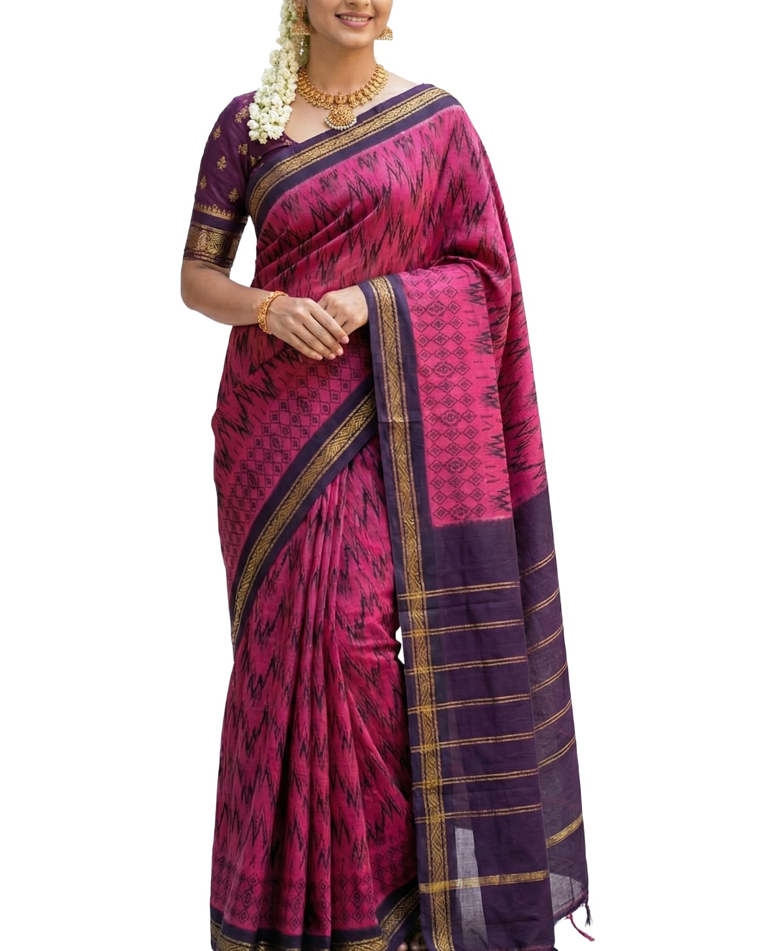 Madurai Sungudi Cotton Sarees for Women | Zari Border Printed Pure Cotton Sarees - Without Blouse-picture-41