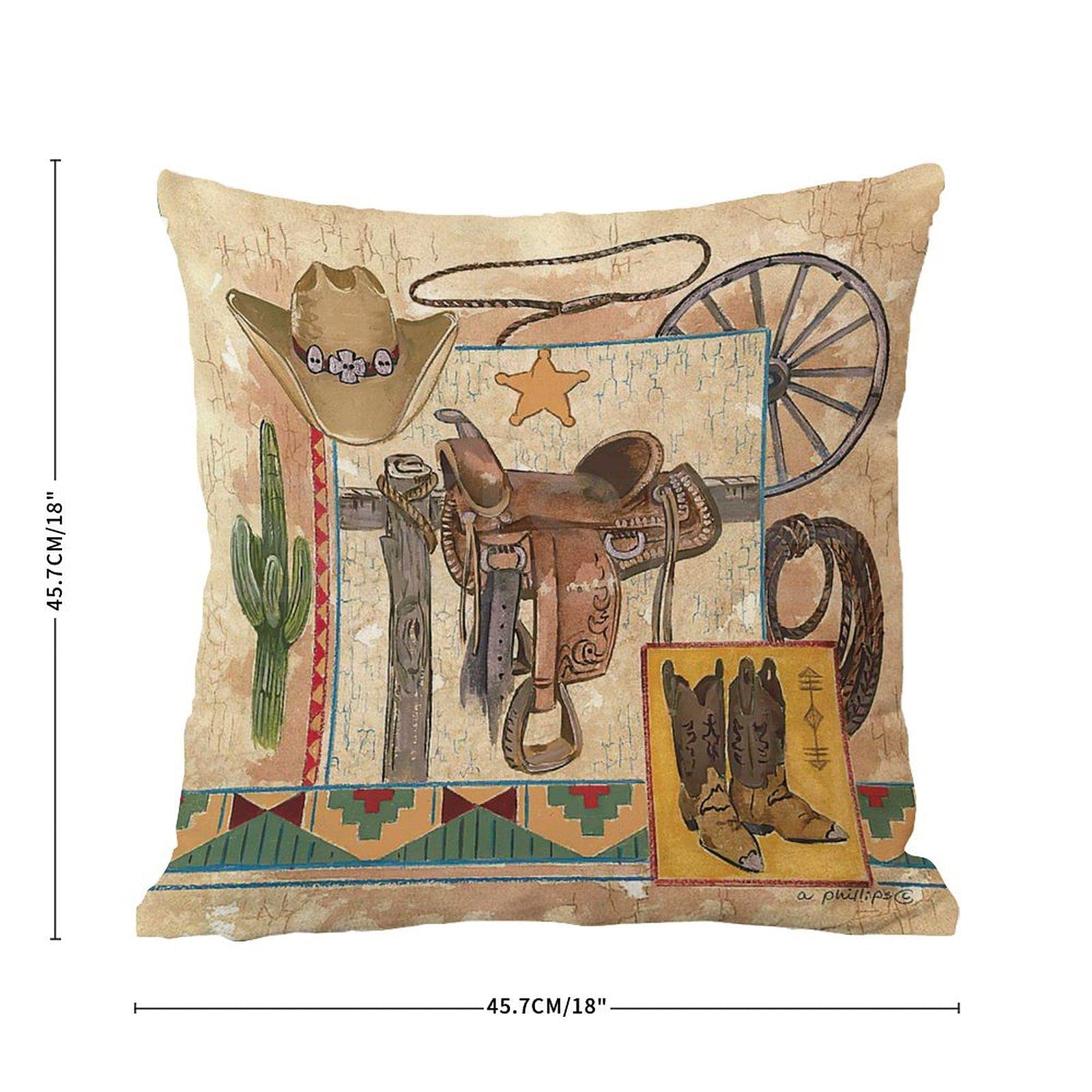 Federa Cuscino 45x45 Cm Wild West Rodeo Con Cavallo E Volantini - Cotone E Lino Vintage