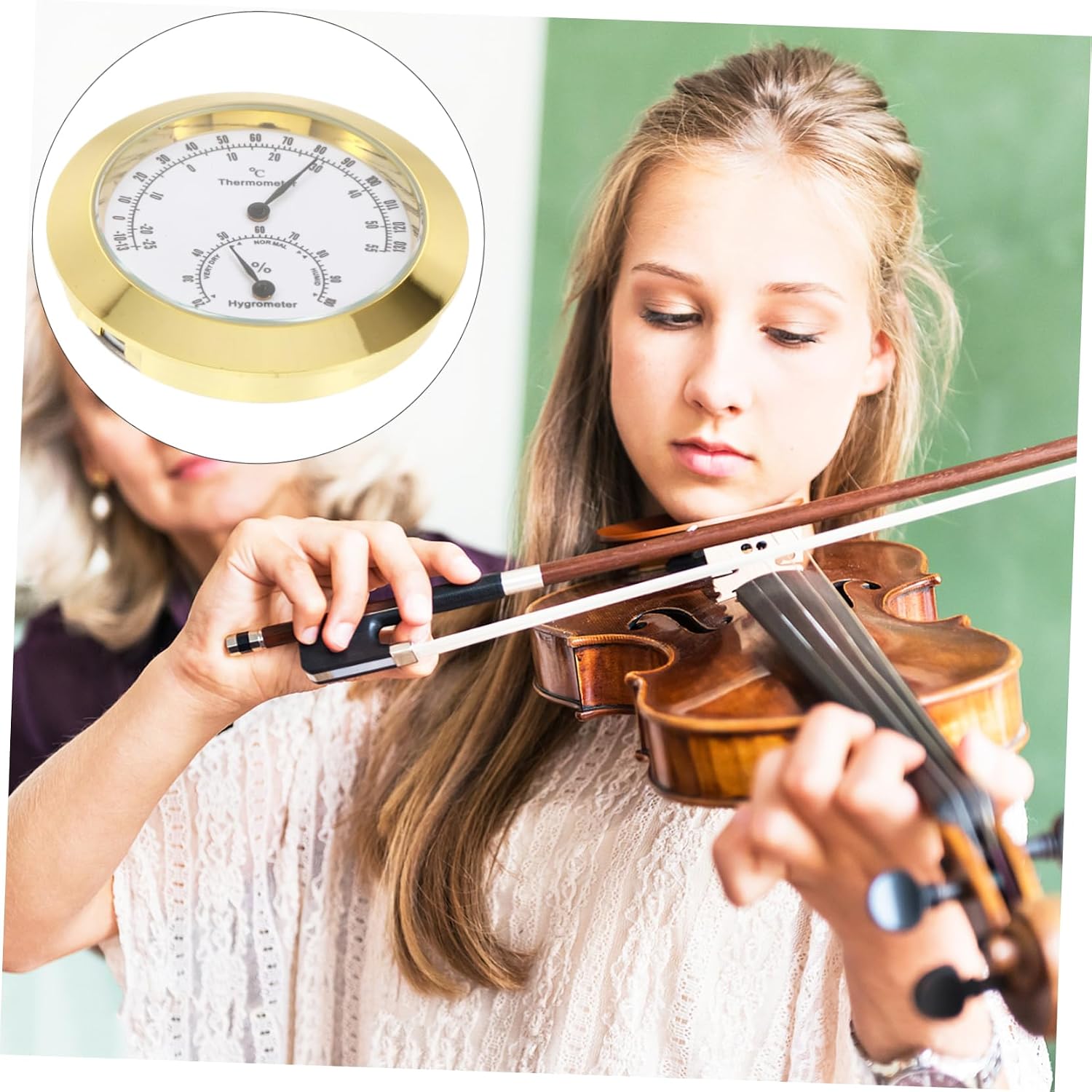 Violin Thermometer Hygrometer for Guitar and Storage Care Golden Alloy | Compact Portable Design, Display with Temperature Measurement, Delicate Appearance, for Instrument Humidity Care