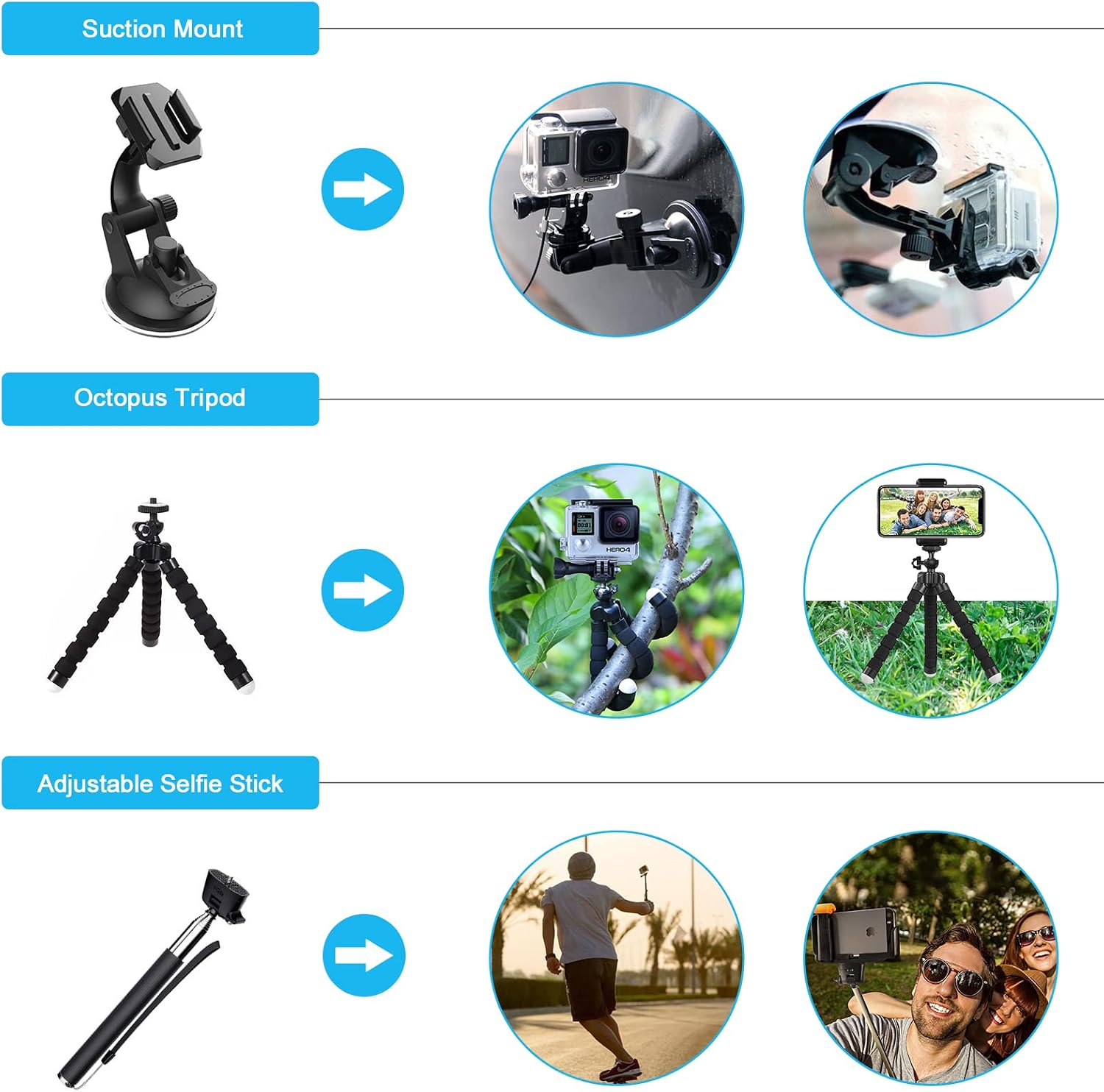 Artman Action Camera Accessories Kit for GoPro Hero 11 10 9 8 7 6 5 Black, Head Chest Strap+360°Wrist Strap+Bike Mount+Suction Cup+Floating Grip Bundle Set 58 in 1