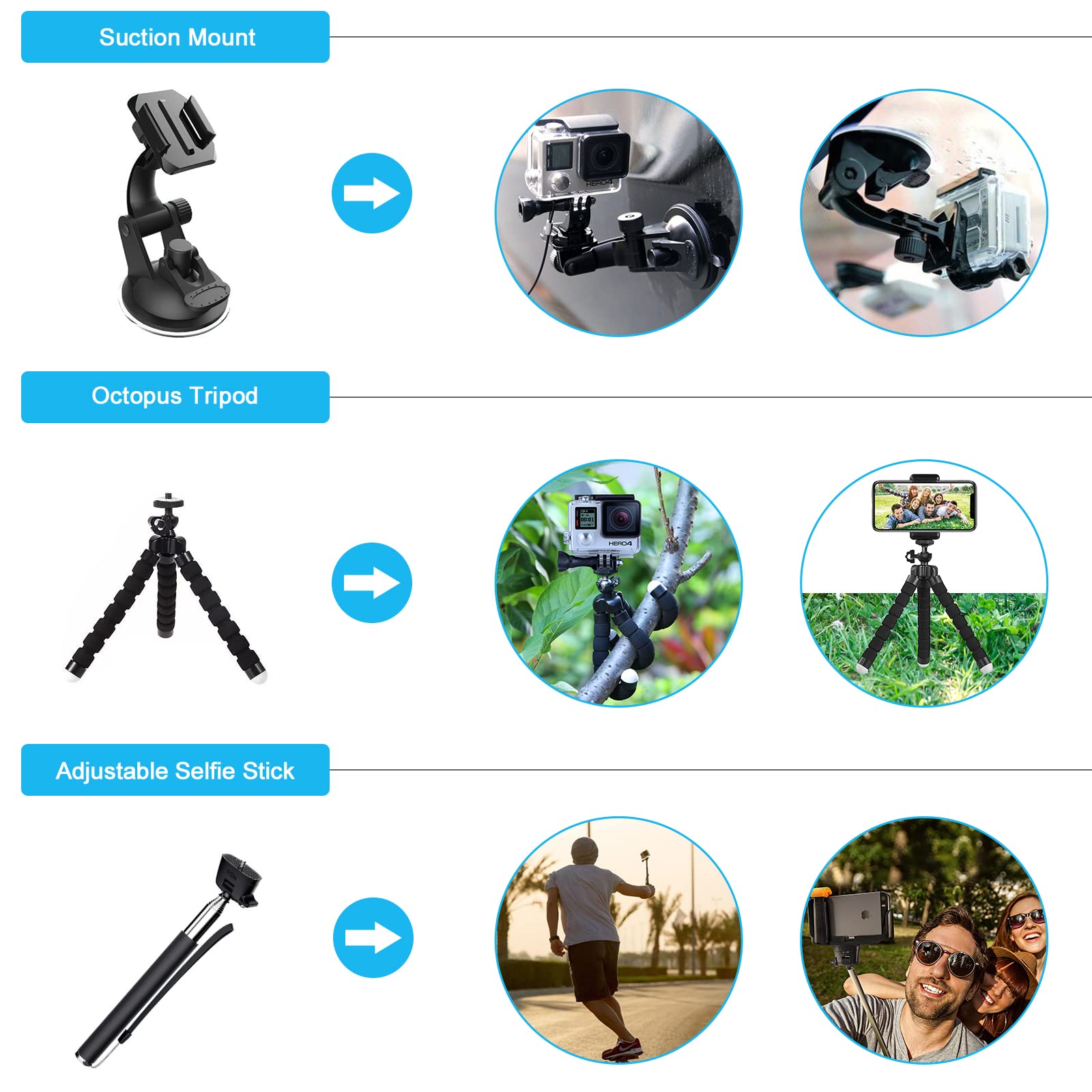 Neewer Kit 16-in-1 Per Action Cam - Ventosa, Monopiede, Pettorina E Maniglia Galleggiante Per GoPro E Compatibili