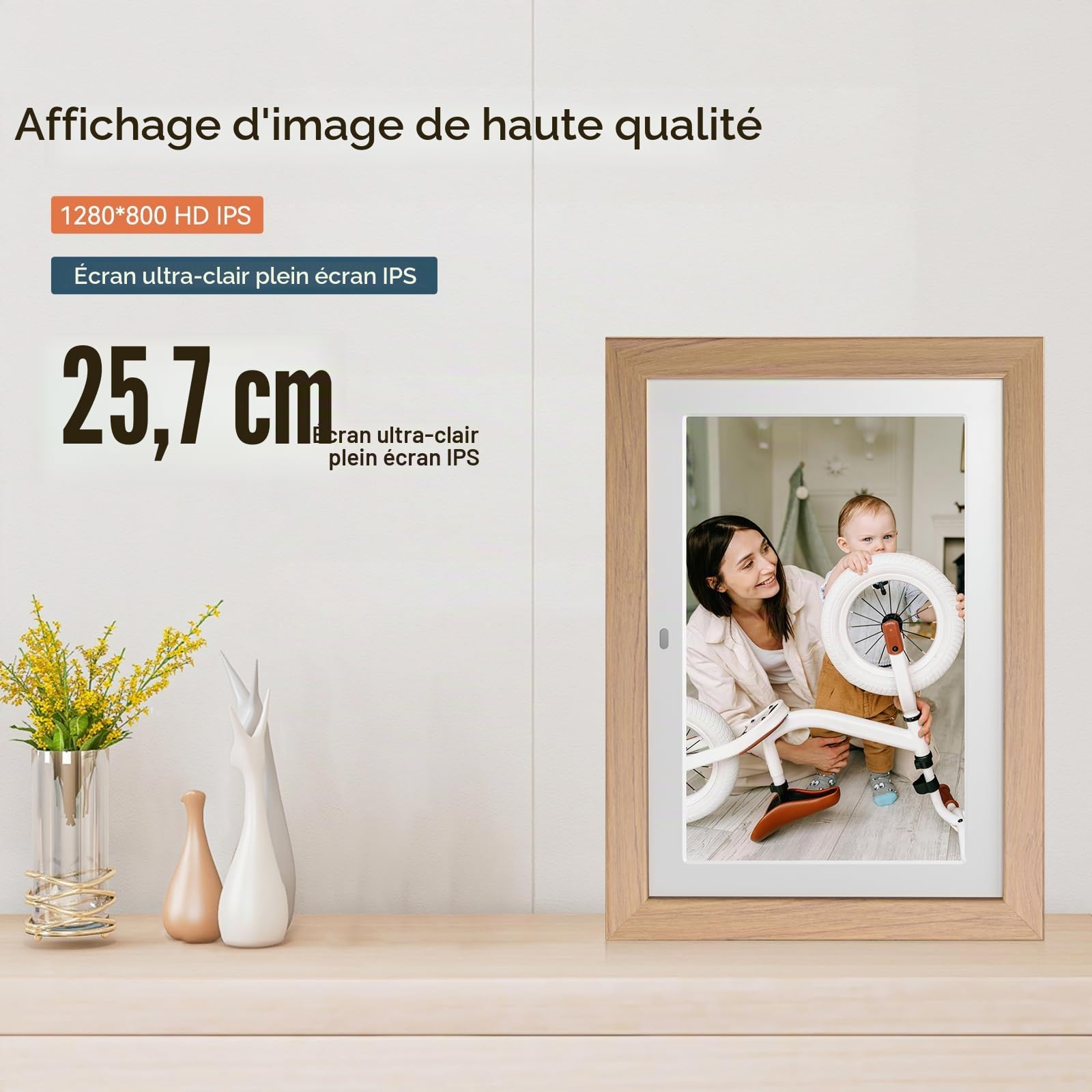 Cadre Photo numérique 10 Pouces, sans WiFi Cadre Photo numérique avec télécommande, HD Affichage Photo et vidéo, Support Carte SD de 32 Go, USB, Auto-Rotation, Automatique on/Off, Cadre en