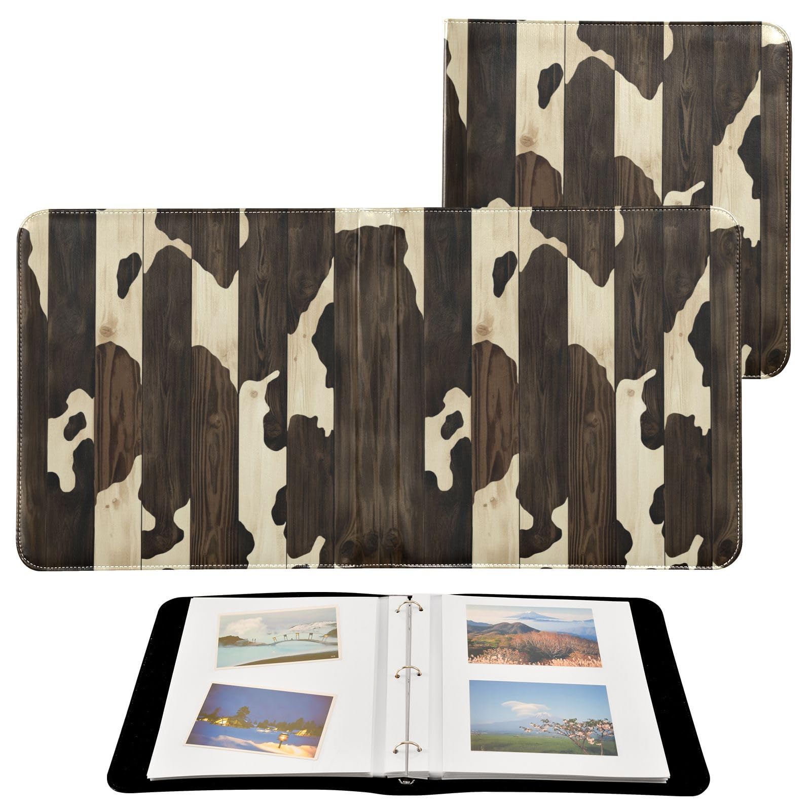 Kigai Cow Print Photo Album Self Adhesive Scrapbook Album Leather Cover DIY Picture Scrap Book with 20 Adhesive Sheets, 11.8x24x0.8 inch