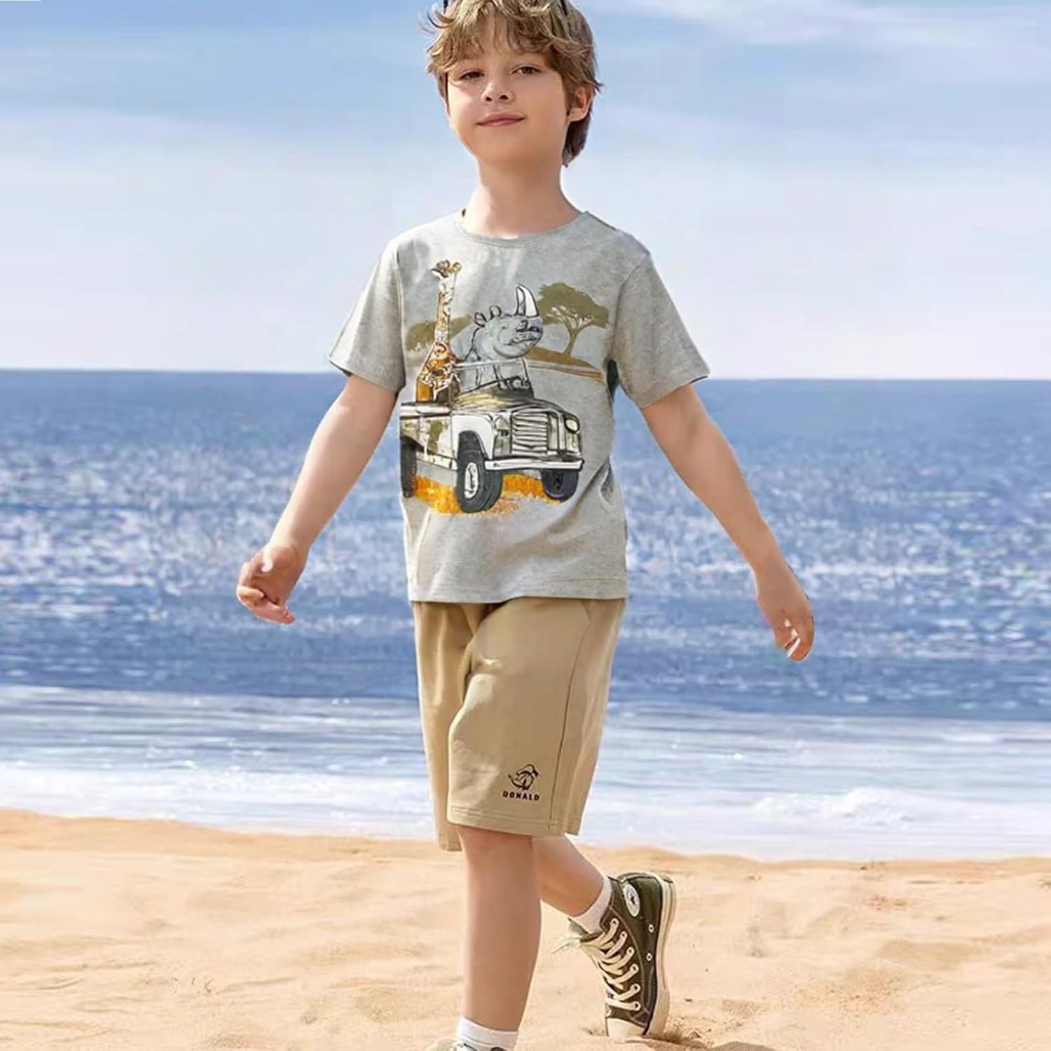 Boys T-Shirts Kids Short/Long Sleeve Shirts Toddler Animal Dinosaur Striped Monster Truck Fire Truck Tee. - Image 3