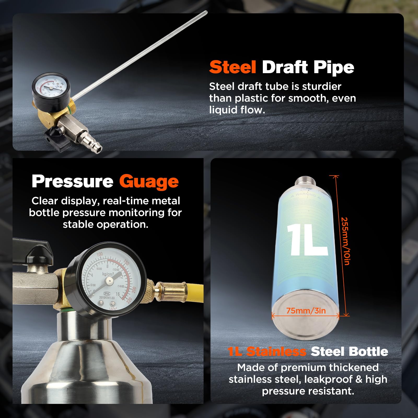 AC Flush Kit, zestaw do czyszczenia klimatyzacji samochodowej z ciśnieniomierzem, głowicą natryskową i wężem 1 m, zestaw do spłukiwania AC do czyszczenia samochodów i domowych przewodów