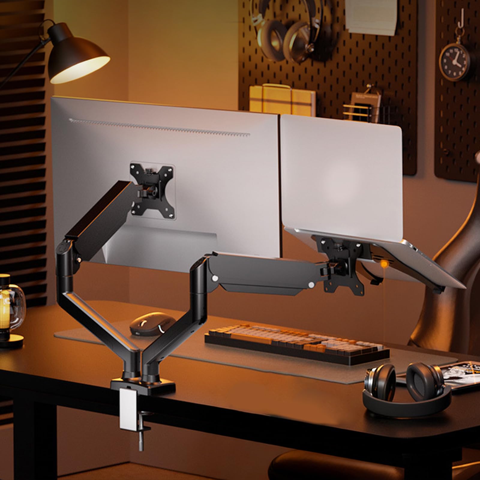 Supporto ergonomico doppio monitor per schermi da 17-32 pollici, bracci regolabili in altezza e orientabile modalità verticale orizzontale supporto monitor da ufficio