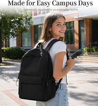 FIORETTO Backpack Womens School Bag Girls Boys, Lightweight Water-Resistant Fits 15.6” Laptop Large Capacity Rucksack with Rain Cover, Ideal for School College Commuting Travel Black