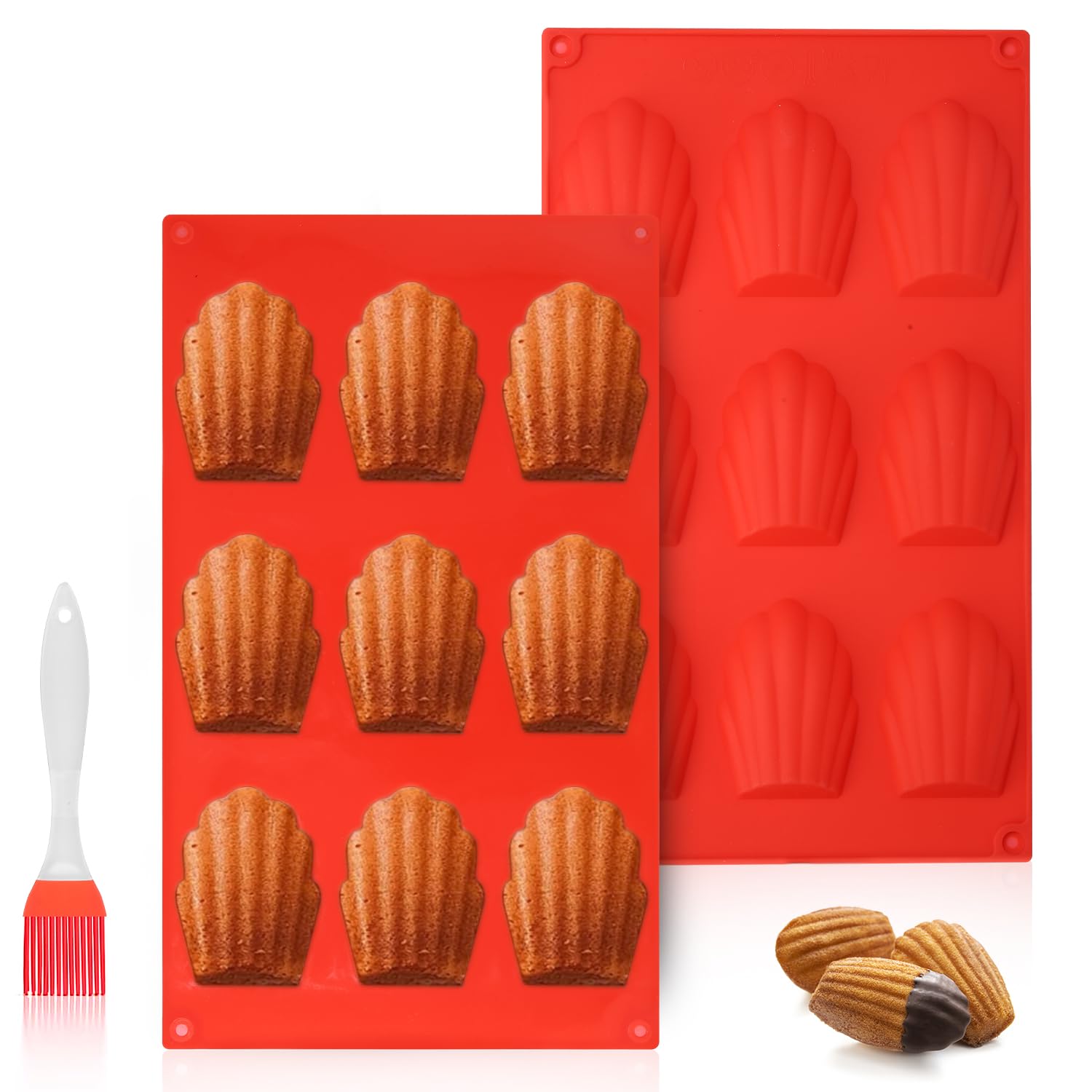 Lot De 2 Moules à Madeleines Antiadhésifs – Avec Pinceau En Silicone, Pour Four Et Pâtisserie