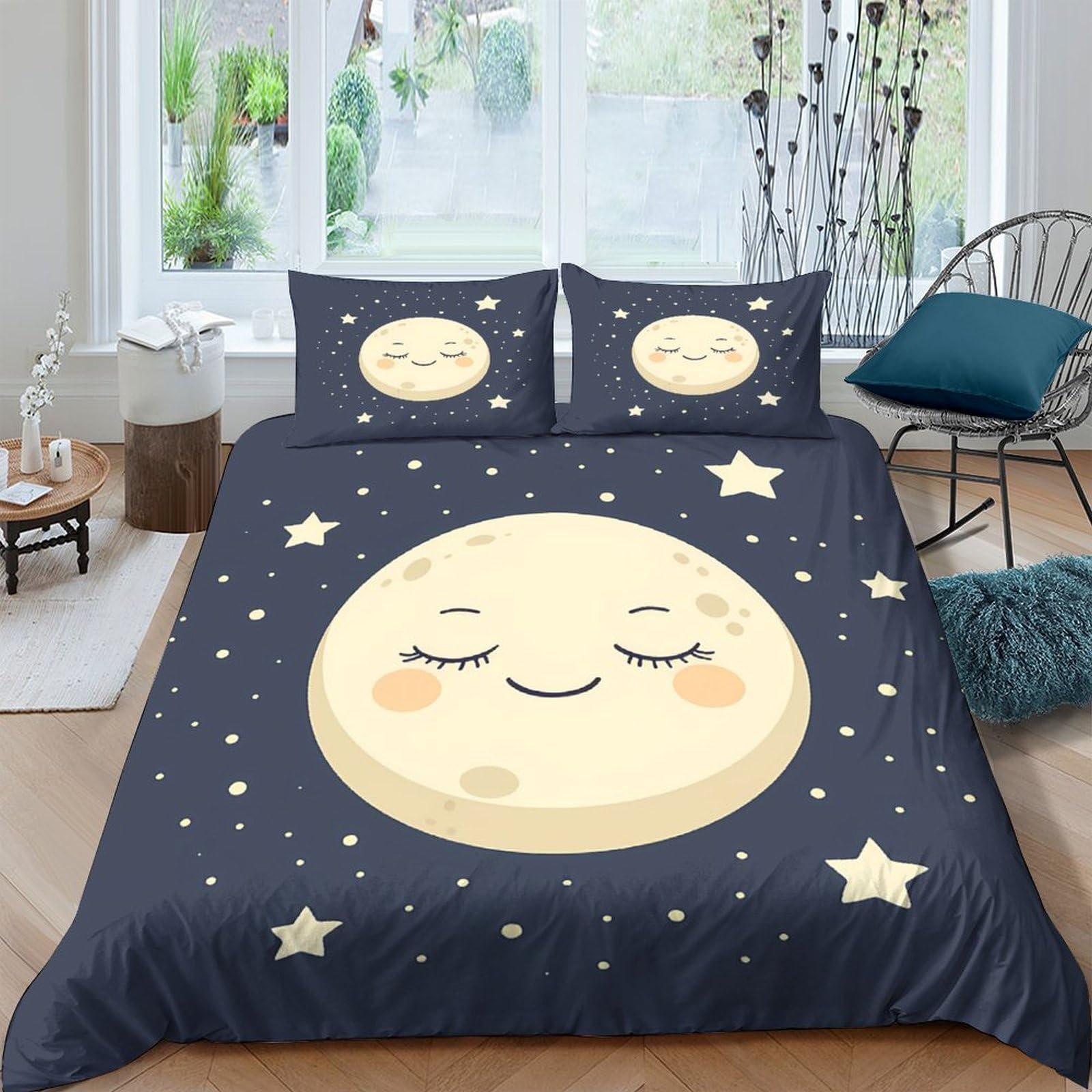Ctjqhvkz Style-9 3D Printed Moon Star Fitted Sheet Microfiber Soft Breathable Night Sky Bed Cover For Bedroom Guest Room Decor Single（135X200cm）