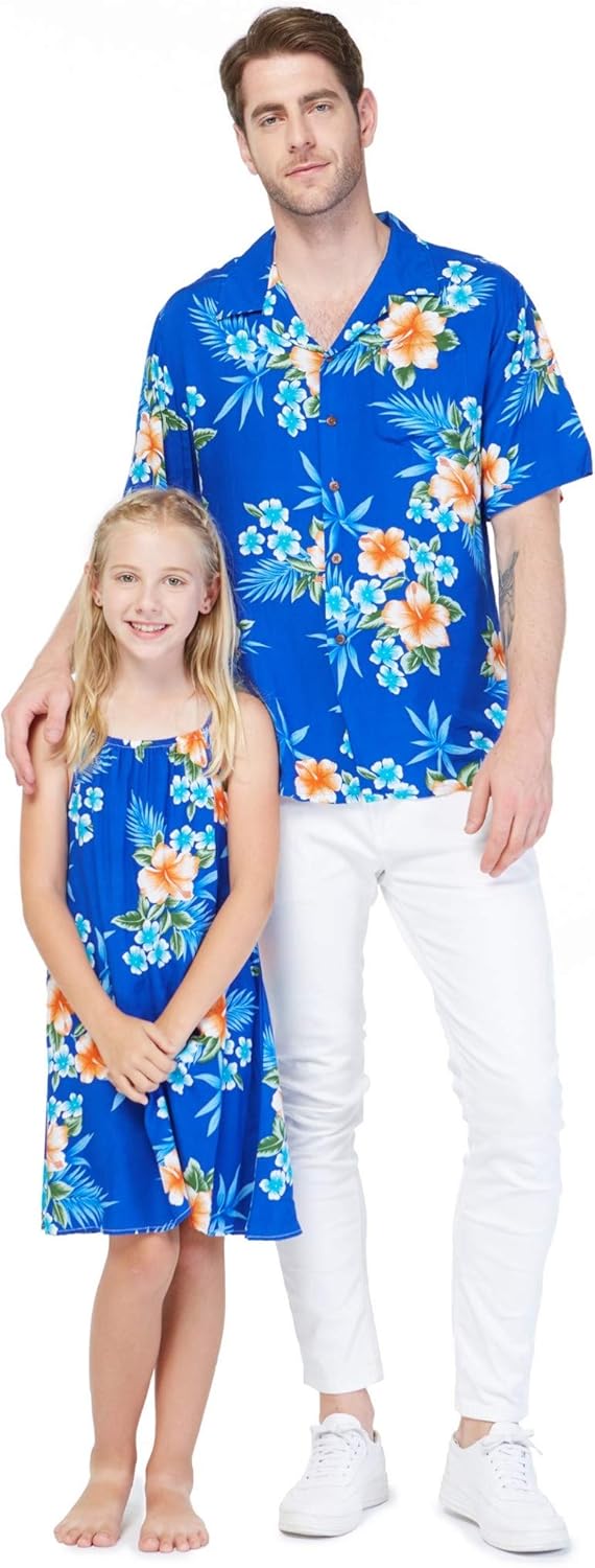 Matching Father Daughter Hawaiian Luau Shirt Round Neck Dress