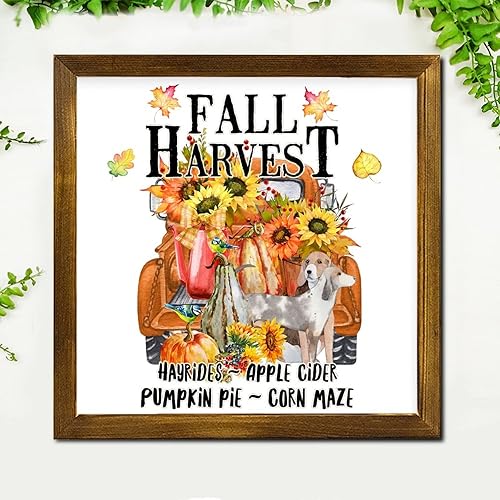 Miniatura 3 de Fall Harvest Sunflower American Bully Dog Truck Wood Framed Sign Harvest Festival Positive Wall Plaque Retro Woodshop Garage Wall Decorative for