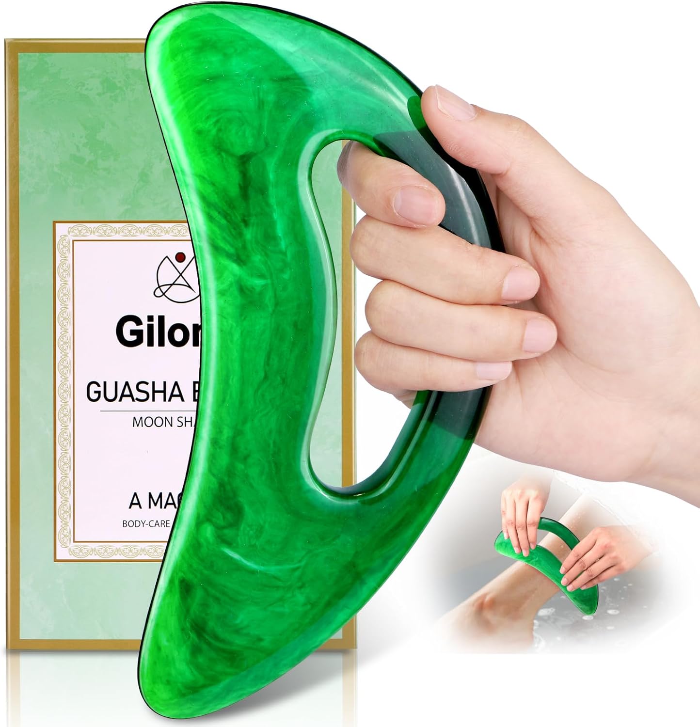 Large Gua Sha Massage Tool with Handle Large Lymphatic Drainage Massager, Resin Body Gua Sha Tool for Back Neck Face Legs, Cellulite Removal, Body Massage Tool for Women and Men (Green)