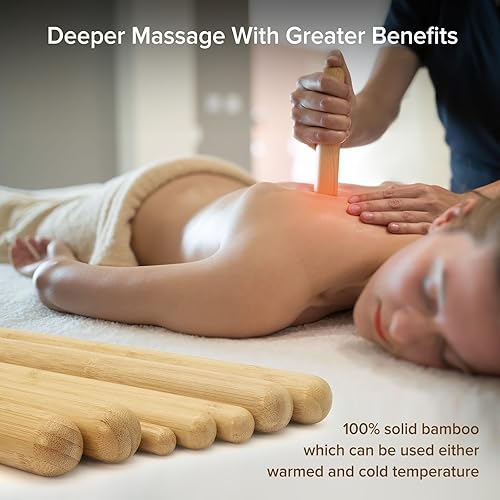 Miniatura 4 de Juego de 4 palos de masaje de bambú sólido y guasha con rodillopalo, herramientas de terapia de bambú 100% para cuello, brazos, espalda, piernas,