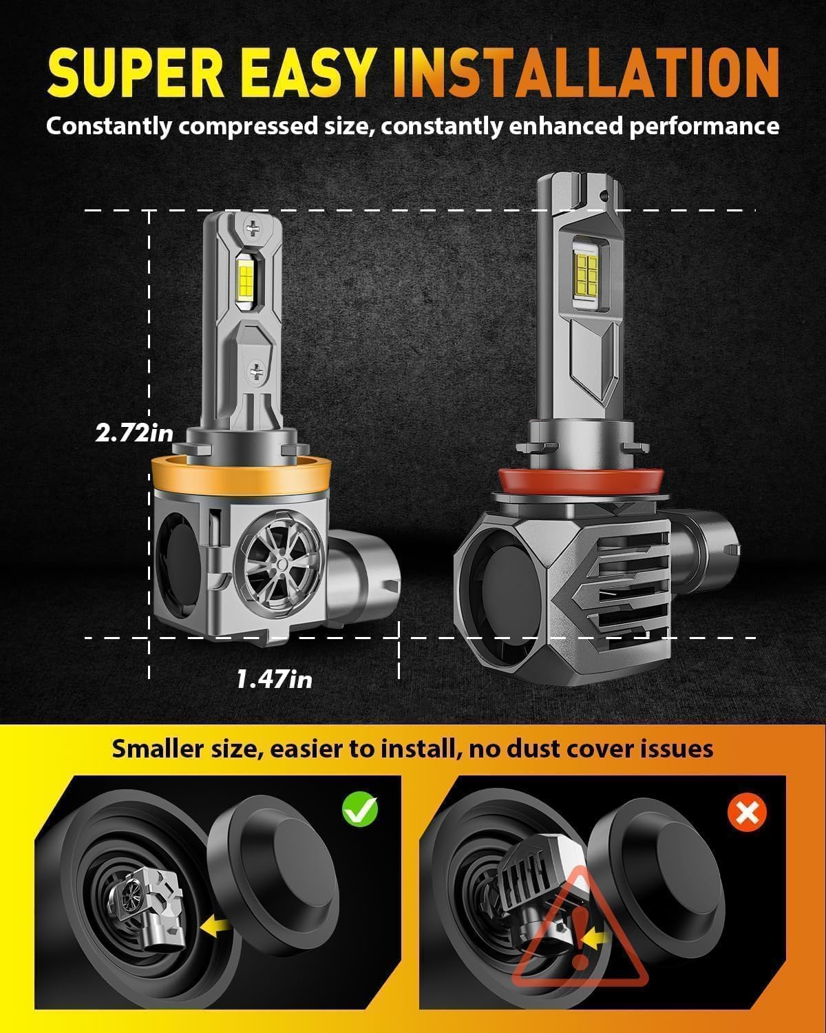 Termitor Termitor H11/H9 & 9005/HB3 Light Bulbs Combo, 110,000LM Brightness, 1:1 Mini Size 6500K Cool White IP68 Waterproof Automotive Replacement Combo 9005 H11 Fog Lights, Quick Installation, Pack of 4 in use