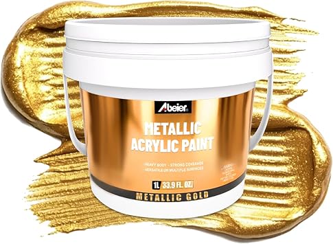 ABEIER Metallic Golden Yellow Acrylic Paint, 1L / 33.9 oz, Bulk Heavy Body Gold Leaf Paint, Acid-Free & Quick-Drying Gold Paint for Canvas, Wood, Metal, Furniture, DIY Crafts