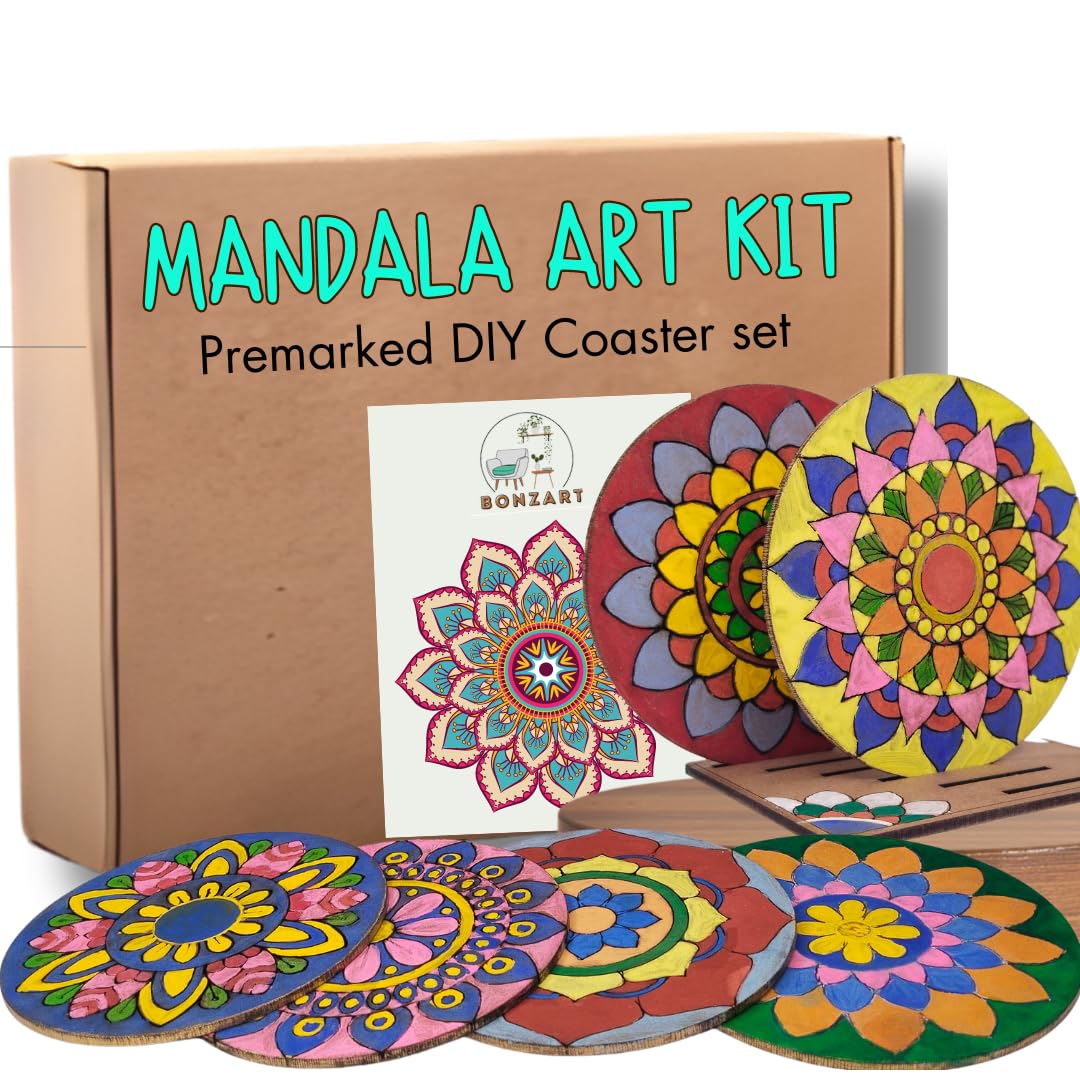 Bonzart Mandala Art kit | 4 Inch premarked DIY Mandala Painting kit with 12 Acrylic Colors Ideal Art and Craft kit for Gifting and Return Gifts for Kids & Adults (B0CNQ69PLN) Amazon Price History, Amazon Price Tracker