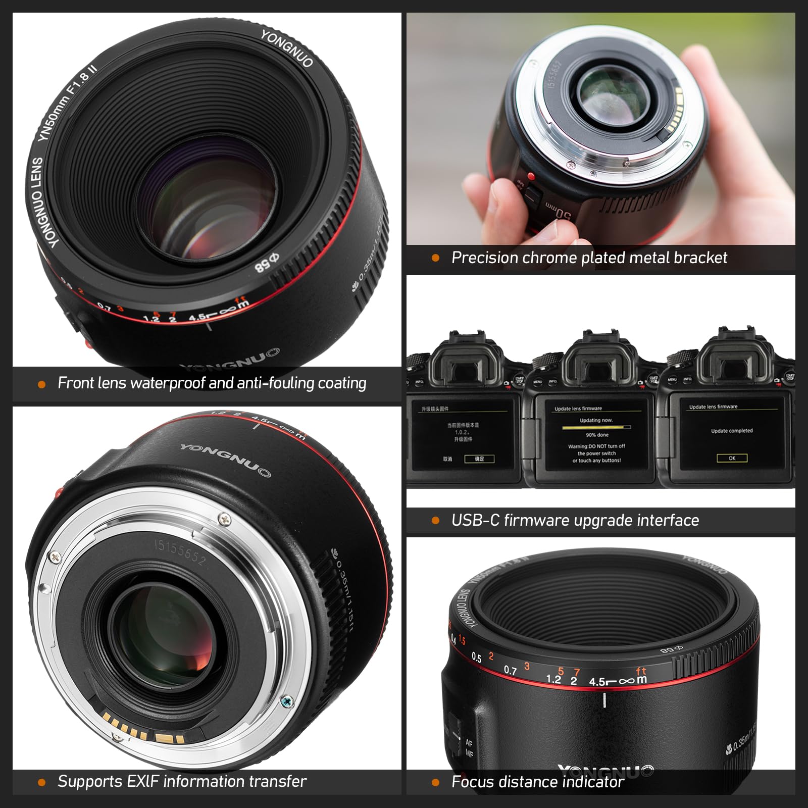 YONGNUO 50mm F1.8 II EF＋ マウントアダプター セット Lente YONGNUO YN50MM f1.8 II para montagem Canon EF, lente AF/MF