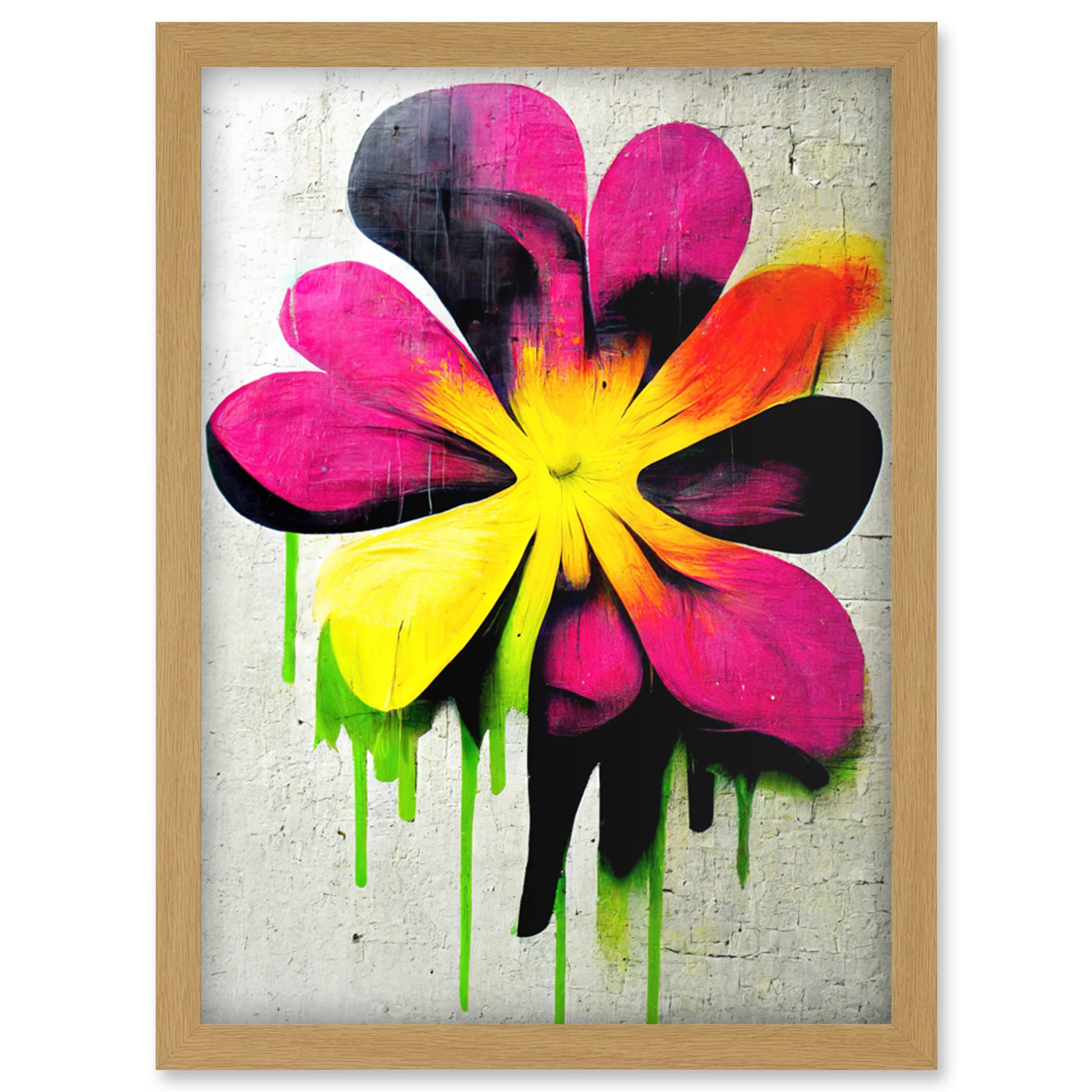 Doppelganger33 LTD Vibrant Street Art Graffiti Spray Paint Flower On Wall Artwork Framed Wall Art Print A4