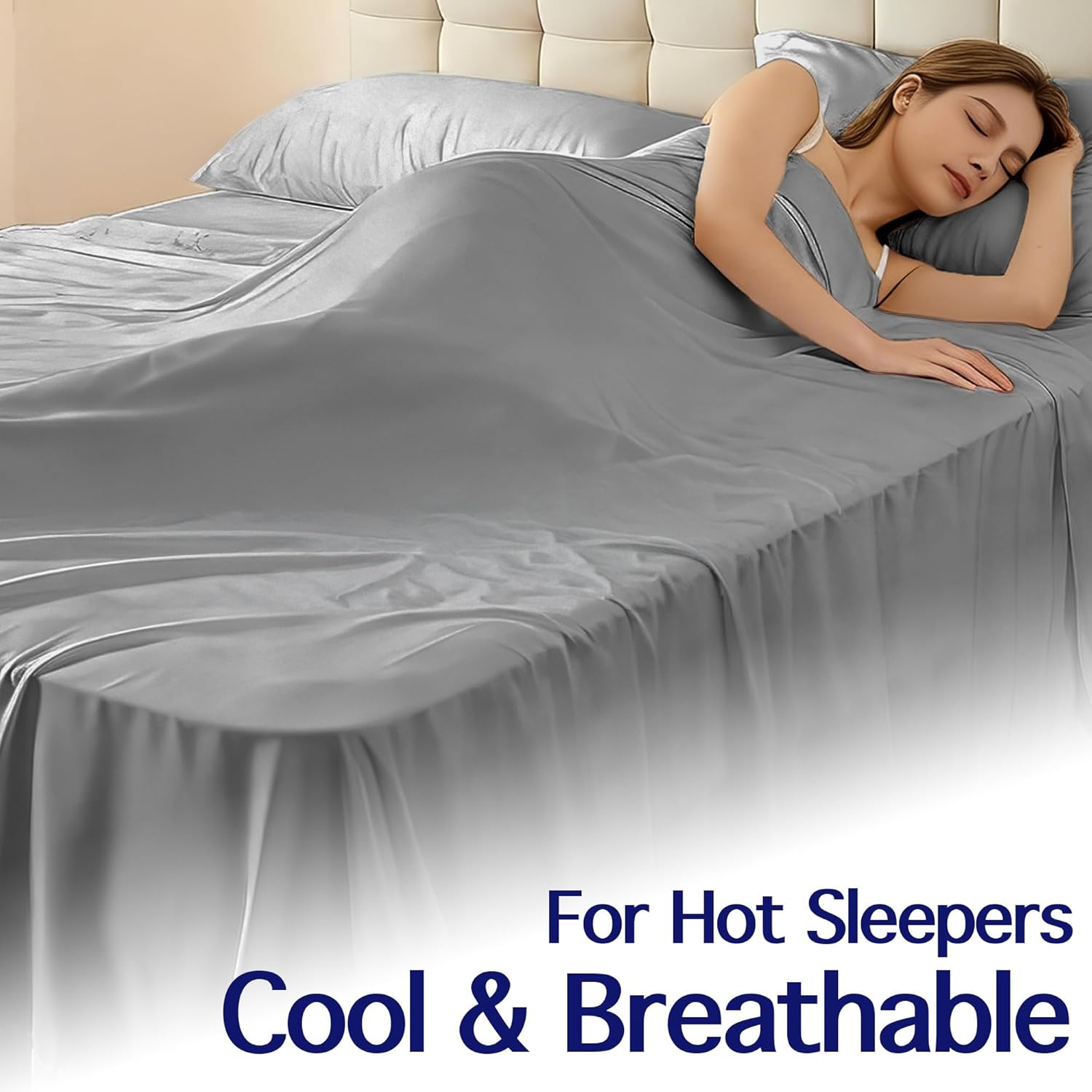 100% Viscose from Bamboo Sheets Set King Size, Cooling & Anti-Pilling 4-Piece Bed Sheets Set for Hot Sleepers, 16 inch Deep Pocket, Luxury Soft Breathable, 400 TC, Gray