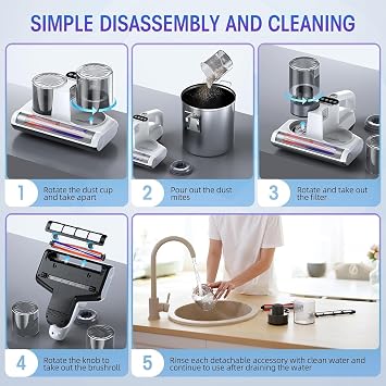 Mattress Vacuum Bed Vacuum Cleaner 16Kpa Suction 253.7nm UV-C Light, 140F Heated Air, 30000 RPM Brushroll, Ultrasonic, HEPA Filter, Handheld Vacuums for Carpet/Sofa, 500W Corded, (White)
