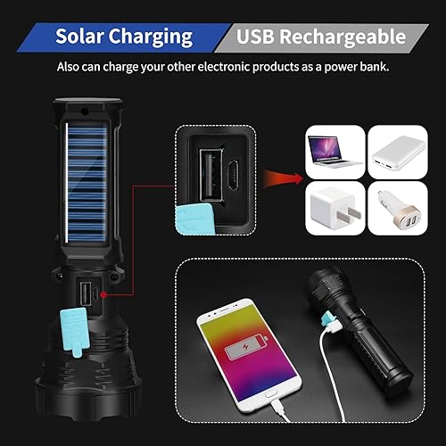 Miniatura 6 de Linterna solar LED, 1500 lúmenes, funciona con energía solar, linternas recargables USB con IP65 impermeable, batería de 2000 mAh para supervivencia