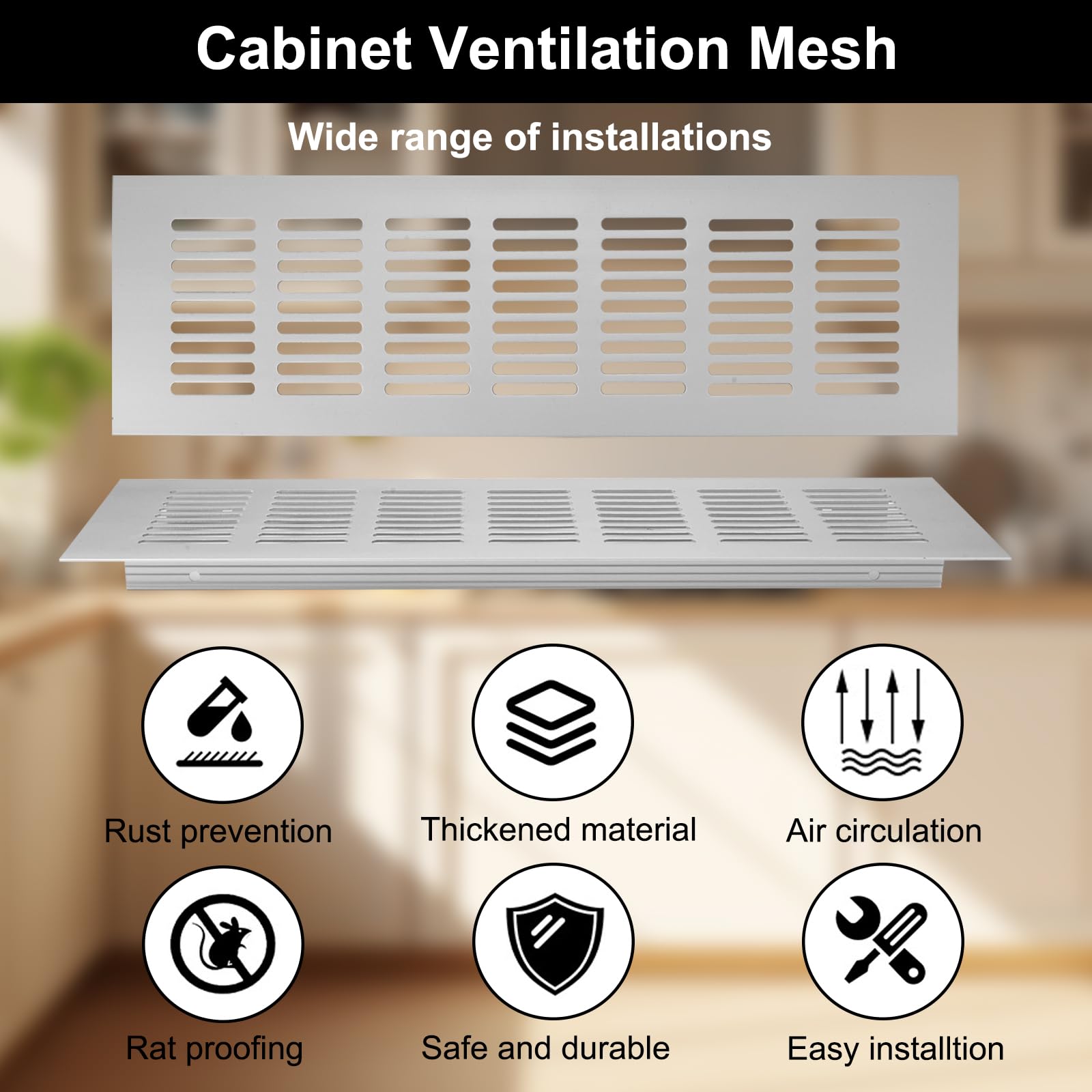 2 Griglie Di Ventilazione In Alluminio Nero, 80x300 Mm, Per Armadi, Mobili, Frigoriferi, Fori Per Viti