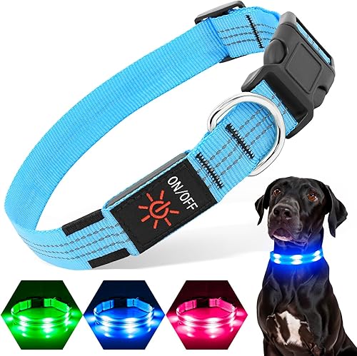 PZRLit Collares de perro iluminados, collar de perro LED impermeable recargable, collar de perro que brilla en la oscuridad, collar de perro con luz