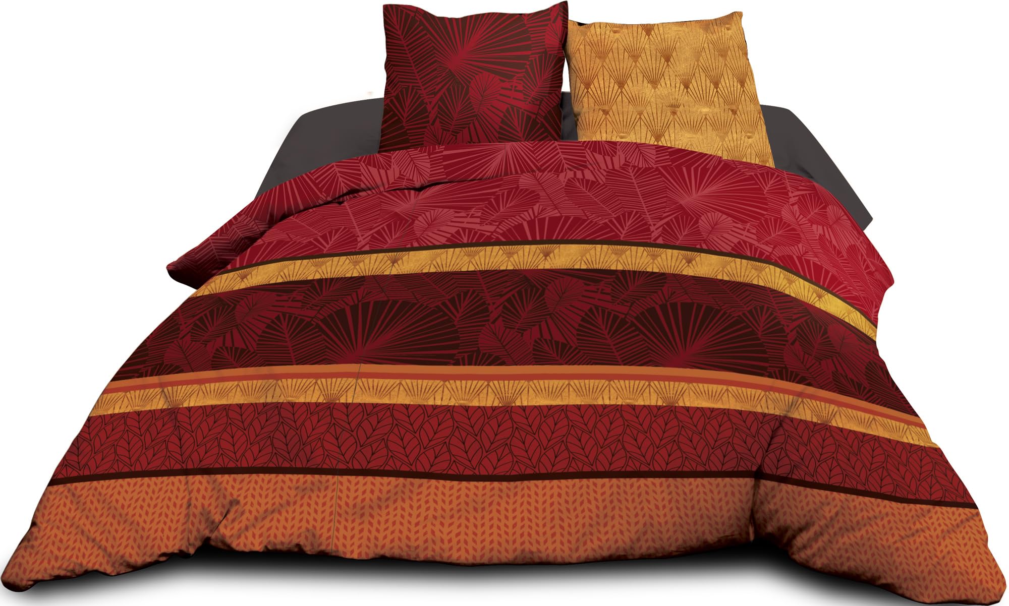 Le Linge de Jules Parure Drap Plat + Drap-Housse 140x190 + 2 T - Pur Coton 57 Fils - Jade Rouge
