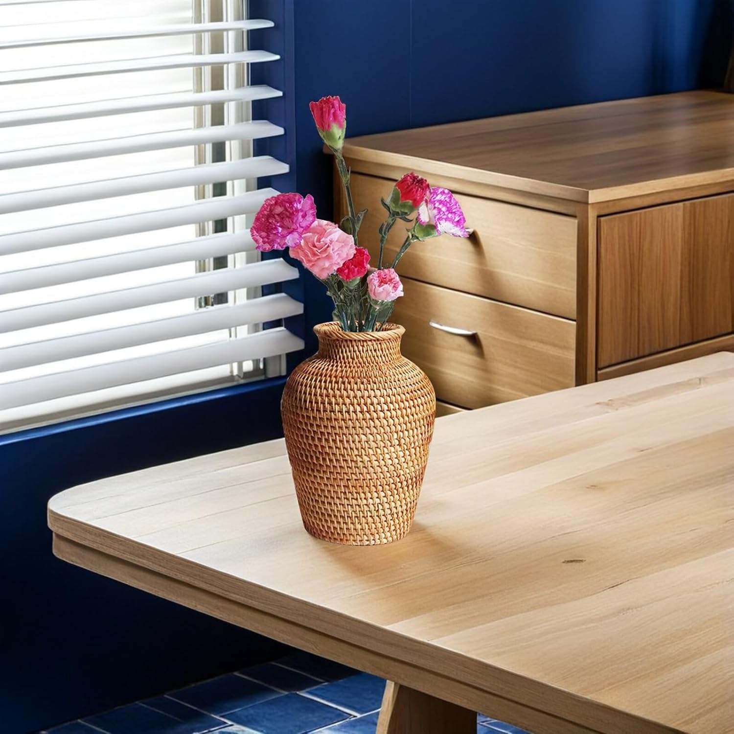 Rattan Flower Vase Rattan Rustic Plant Basket Dried Flower Holder Seagrass Flower Pot for Home Wedding Table Centerpieces Decoration Woven Flower Vase