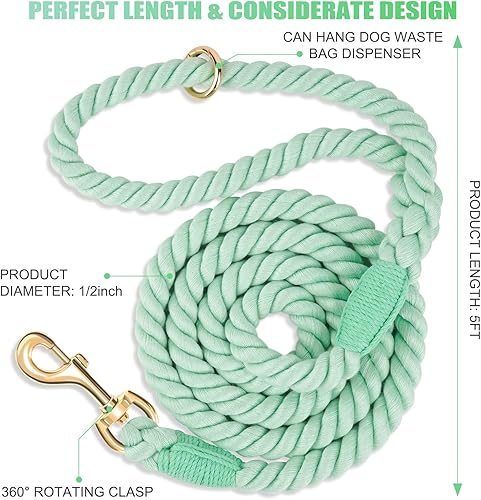 Miniatura 2 de Correa para perro de 5 pies hecha a mano de cuerda de algodón trenzada para perros pequeños, medianos y grandes, nuevo cierre de metal dorado