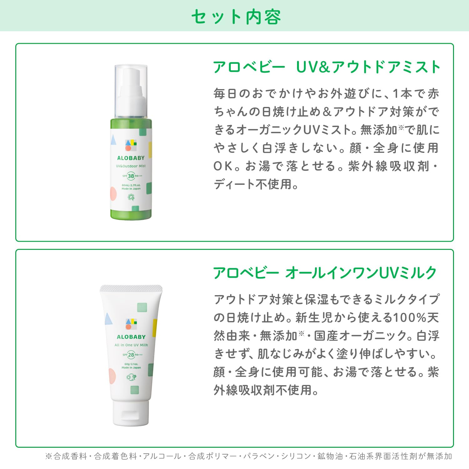 Amazon.co.jp: アロベビー 日焼け止めセット UV&アウトドアミスト 80ml