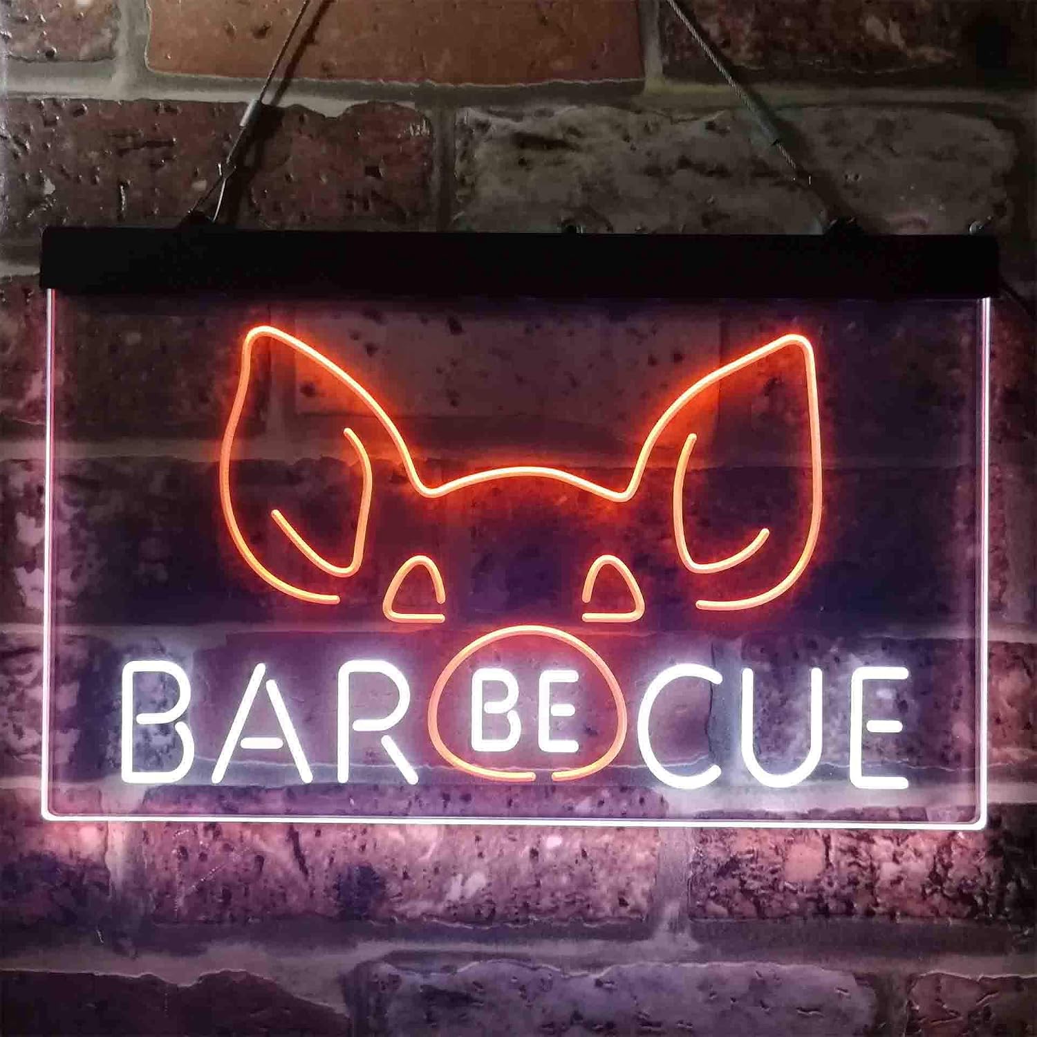 ADVPRO BBQ Pig Nose Funny Garden Display Dual Color LED Neon Sign White & Orange 12 x 8 Inches st6s32-i3907-wo