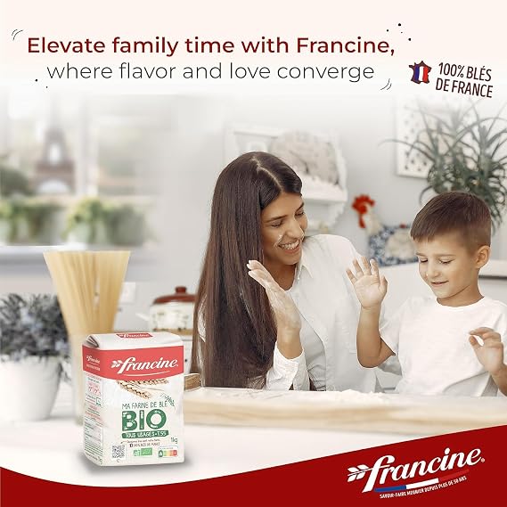 Francine Organic Wheat Flour, T55 Bio French Flour from France with Lower Gluten Content, Makes Great Breads, Pastries and Desserts, 35.3oz/1 kg (Pack of 2)