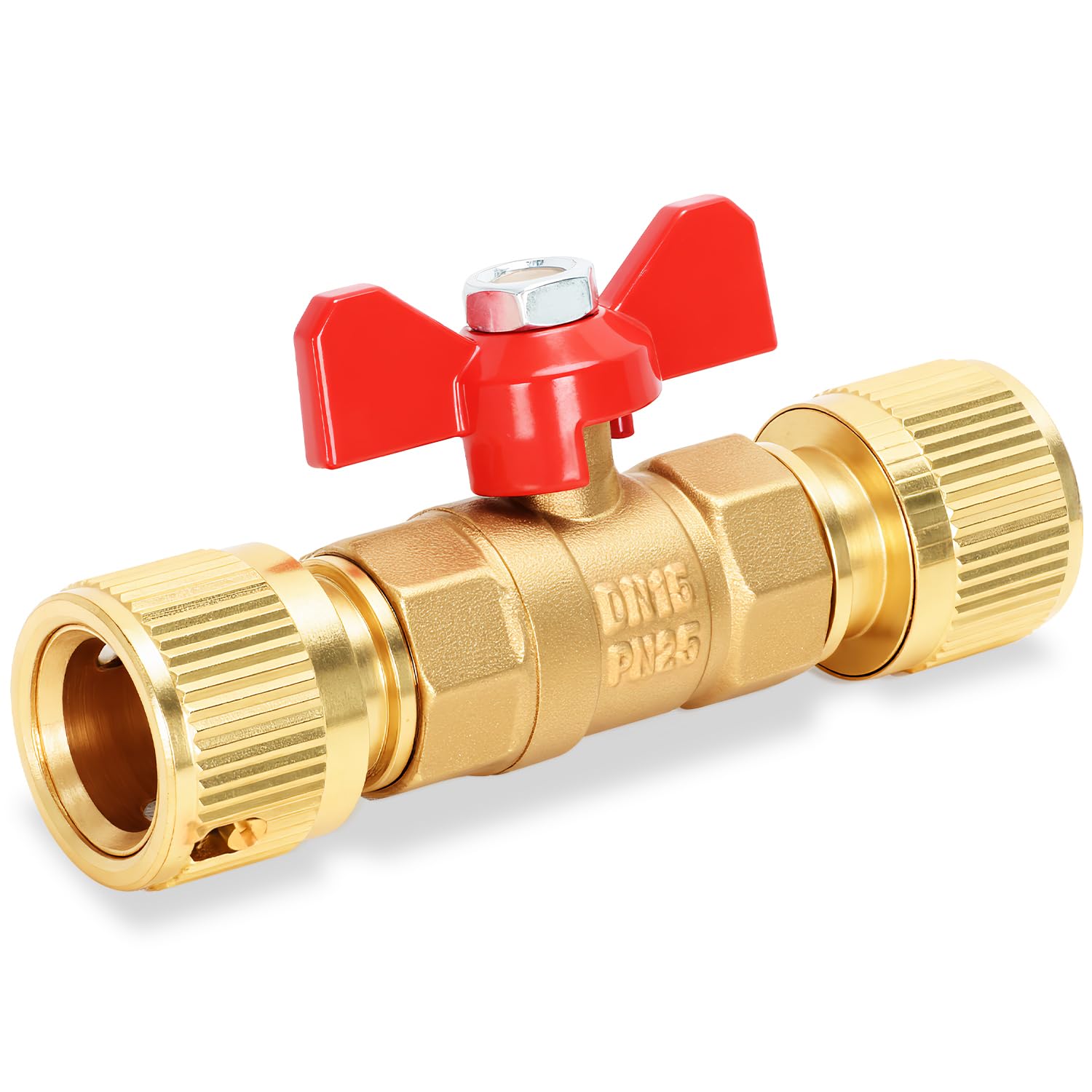 Garden Hose Quick Release in Line Shut Off Brass Valve