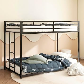 Metal Bunk Bed Twin Over Twin, Metal Bunk Beds for Adult, Heavy Duty Bunk Bed with Side Ladders and Guard Rail, Teen Bunk Beds with Space-Saving Design, No Box Spring Needed, Easy to Assemble, Black