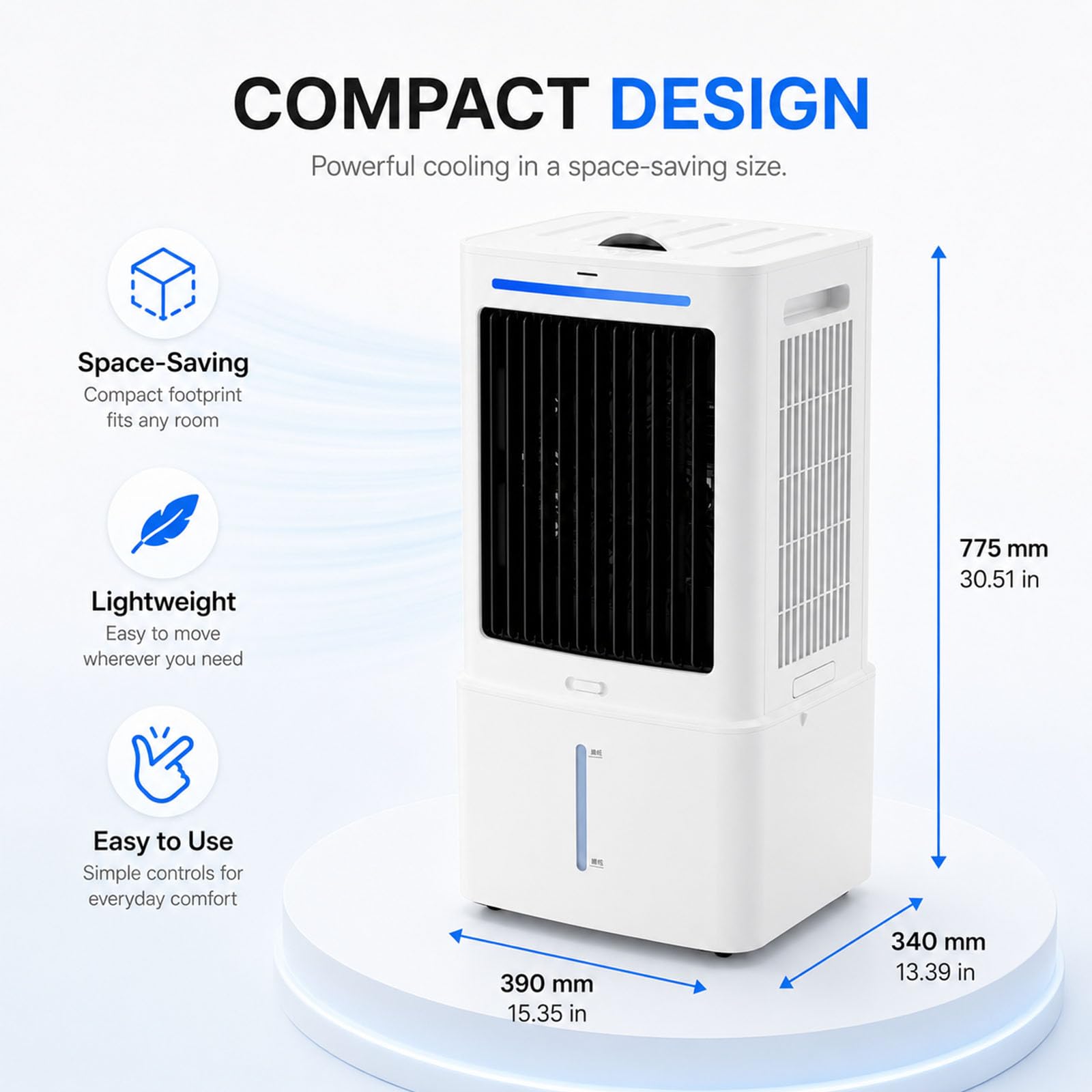 Enfriador de Aire Evaporativo con Tanque Desmontable 25L, Ventilador Portátil 3 Velocidades y 3 Modos, Temporizador 12H, Oscilación Amplia, Mando a Distancia, Climatizador para Hogar y Oficina