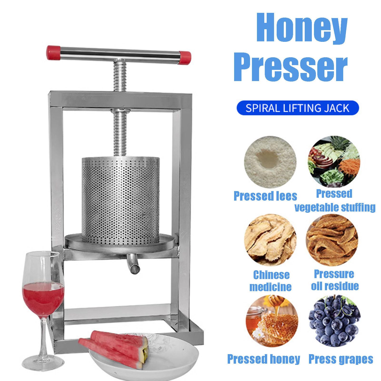 Prensa de Vino de Frutas, exprimidor Manual de barriles de Acero Inoxidable, Extractor de Prensa de Miel para Sidra, Manzana, UVA, Vino, tintura, Verduras, Miel,2L
