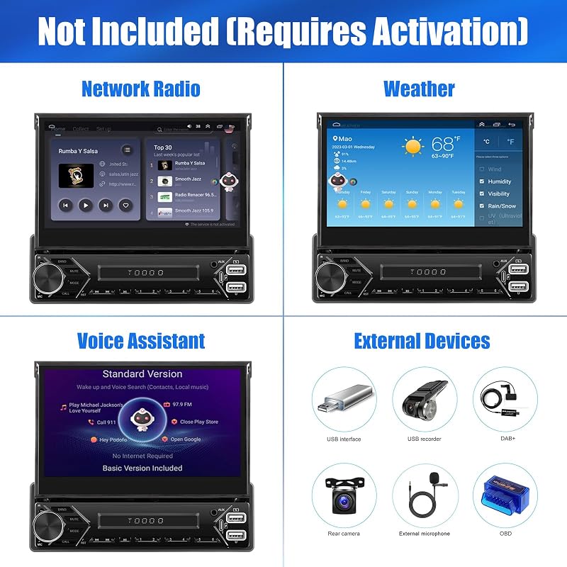 SIXWIN 1 DIN Android 13 Autórádió 7" Kihúzható Érintőképernyővel - CarPlay, Mirrorlink, Bluetooth, WiFi, GPS, 64GB Tárhely, Tolatókamerával