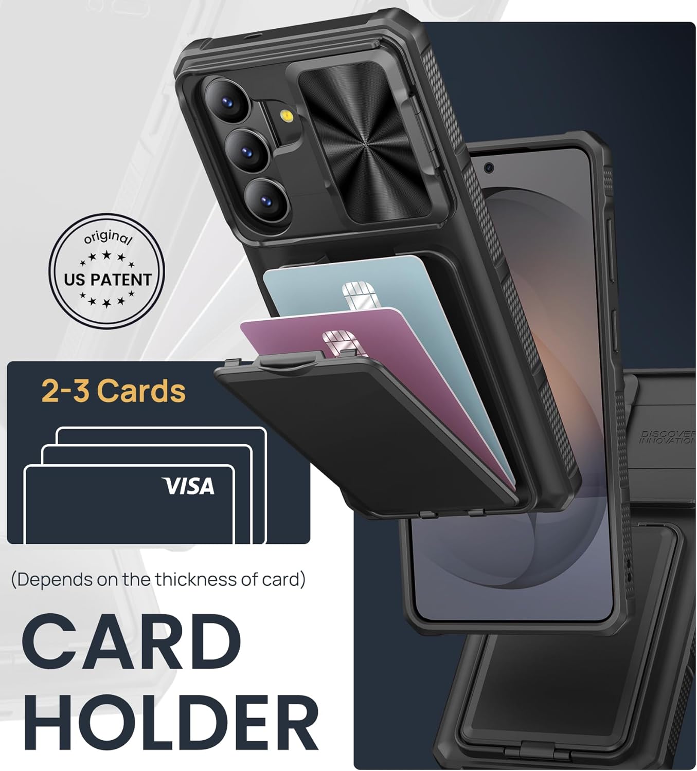 SSLOTSCASE for Samsung Galaxy S26+ Plus Case with Card Holder & Kickstand & Slide Camera Lens Cover & Camera Stand & Wallet, Phone Lanyard Crossbody with 2X TPU Clear Tabs